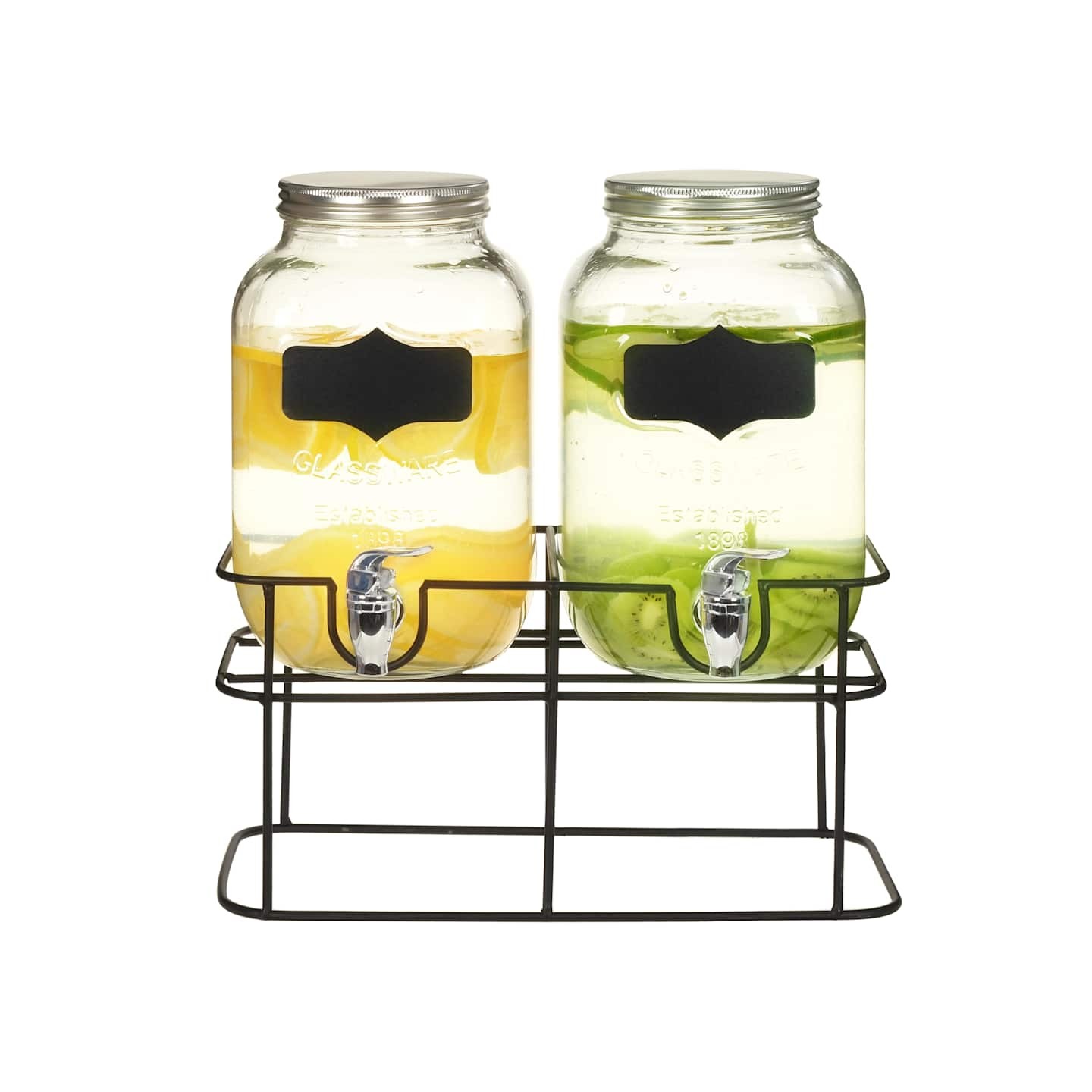 2 pcs Distributeurs de boissons avec support 2 x 4 L Verre