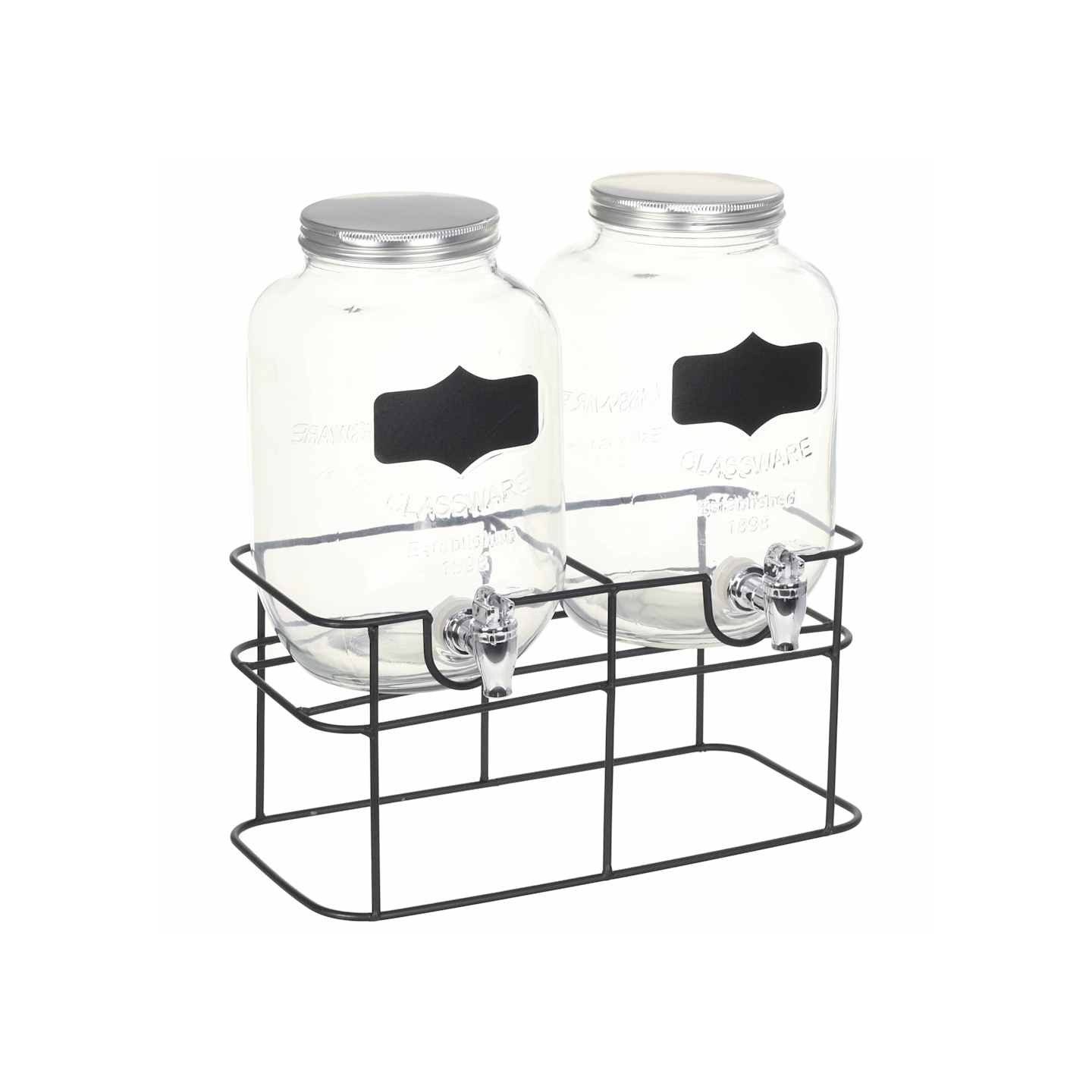 2 pcs Distributeurs de boissons avec support 2 x 4 L Verre