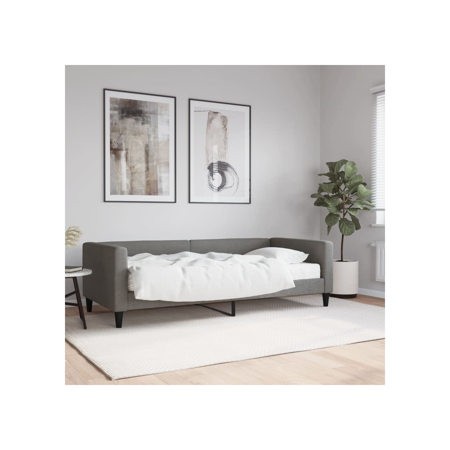 Lit de jour avec matelas gris foncé 90x200 cm tissu