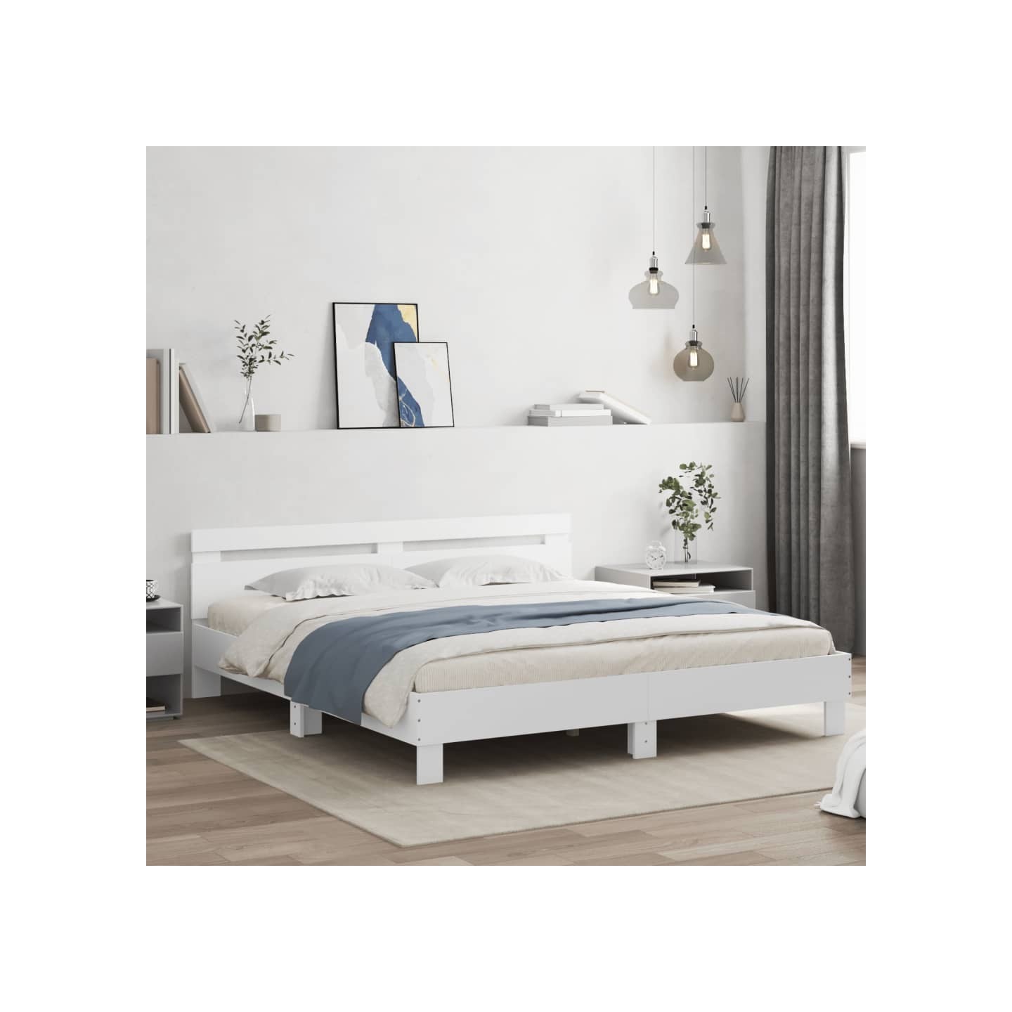 Cadre de lit avec LED sans matelas blanc 160x200 cm