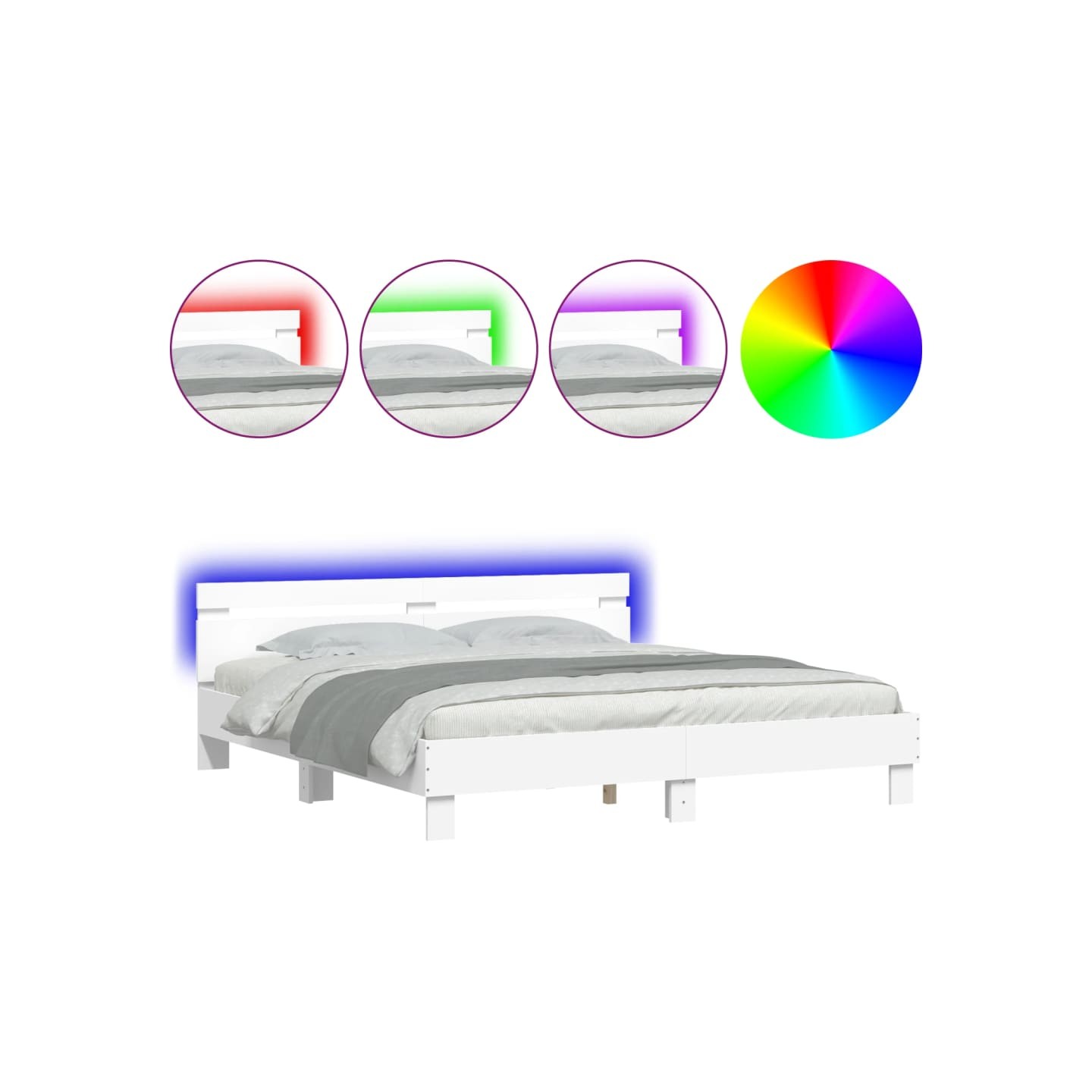 Cadre de lit avec LED sans matelas blanc 160x200 cm
