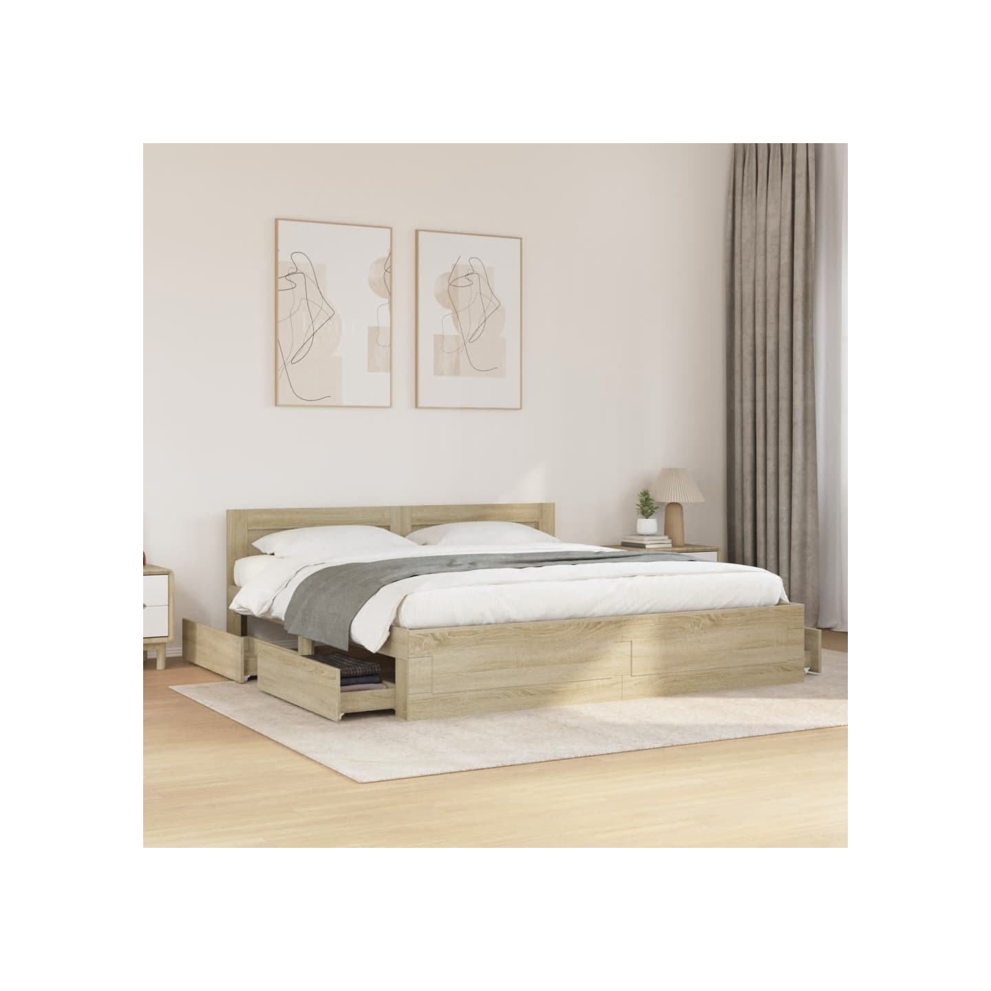 Cadre de lit tête de lit sans matelas chêne sonoma 180x200 cm