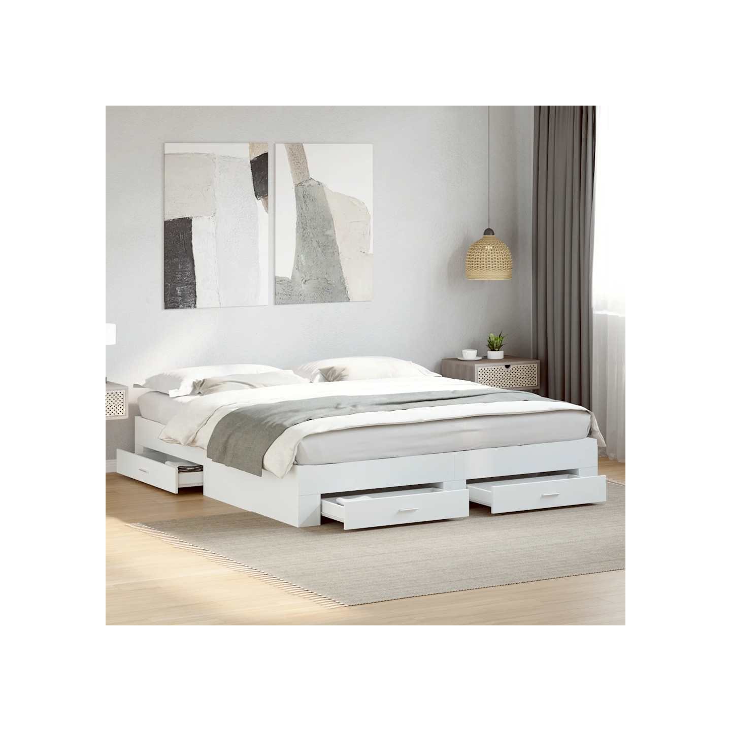 Cadre de lit avec tiroirs sans matelas blanc 180x200 cm