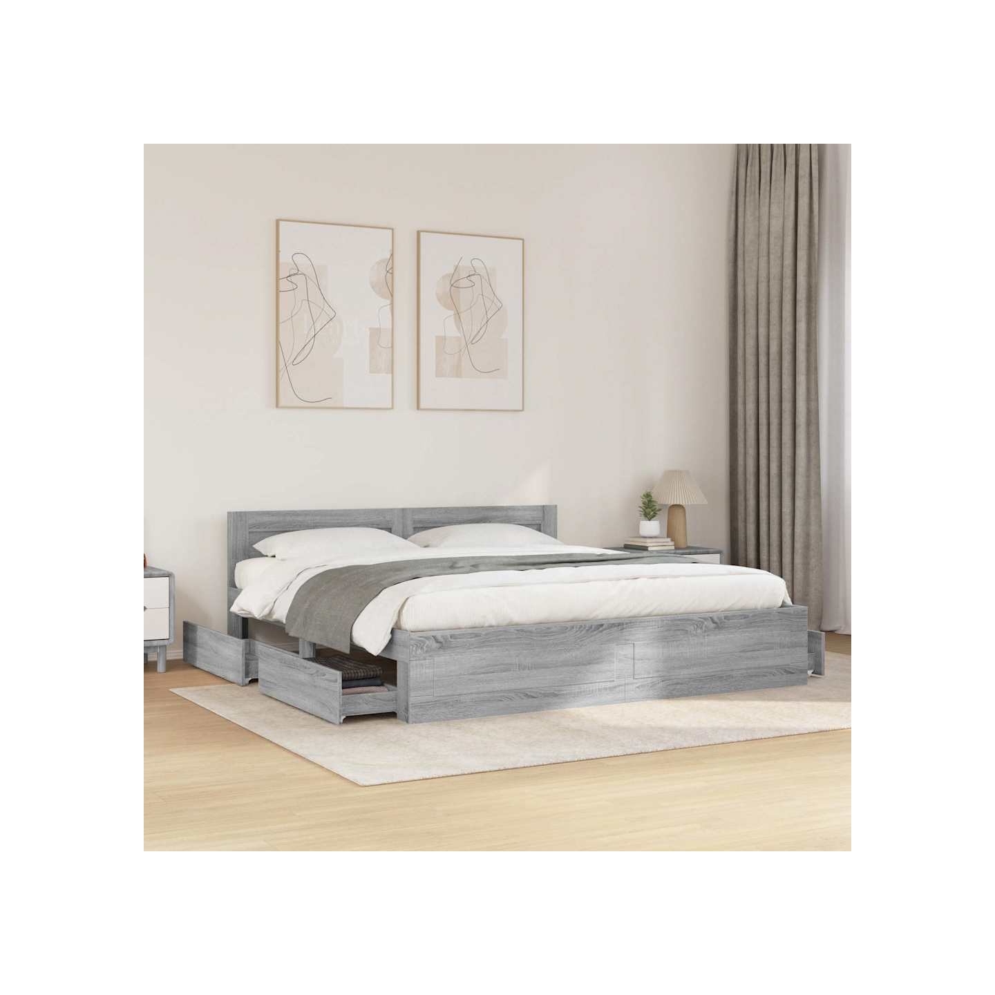 Cadre de lit et tête de lit sans matelas sonoma gris 180x200 cm