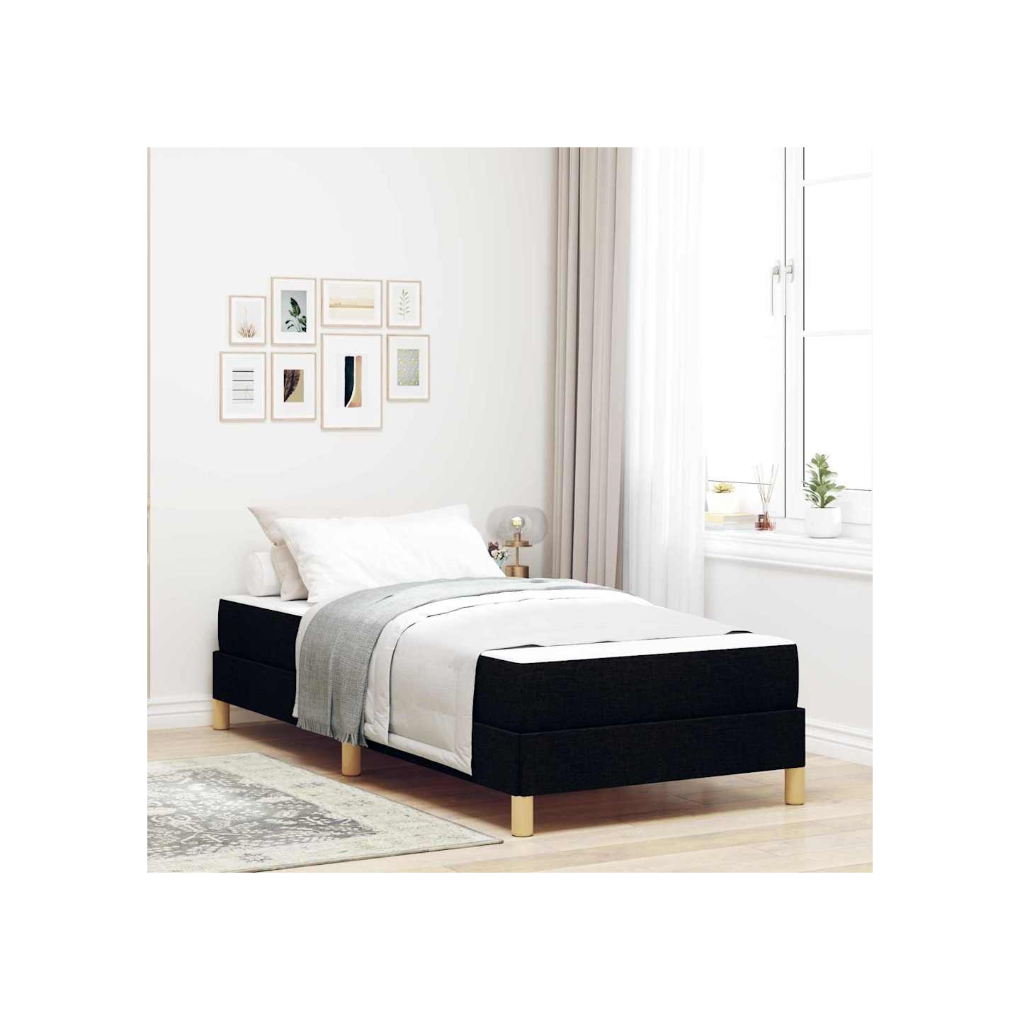 Lit à ressorts avec matelas Noir 90 x 200 cm tissu