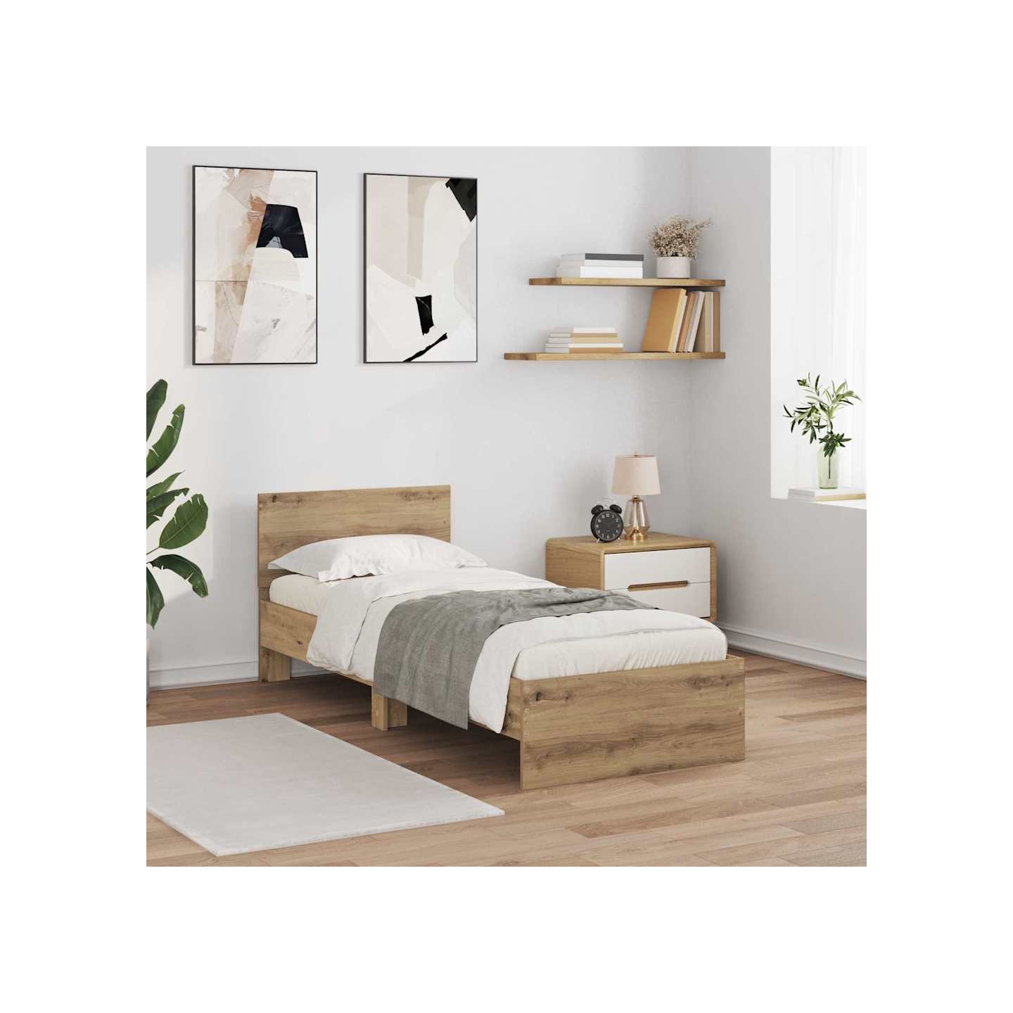 Cadre de lit Chêne artisanal 75 x 190 cm Bois d'ingénierie