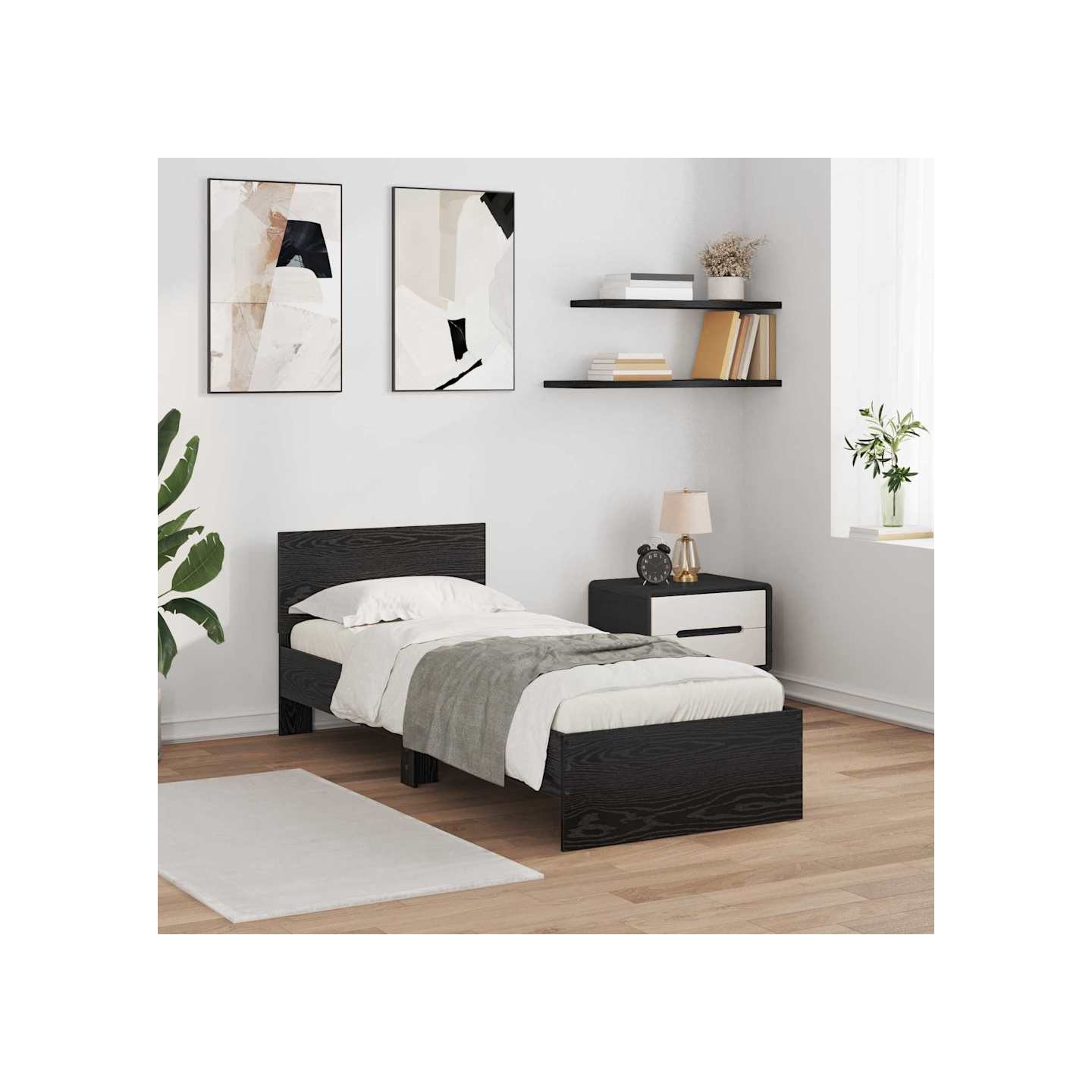 Cadre de lit Chêne noir 75 x 190 cm Bois d'ingénierie