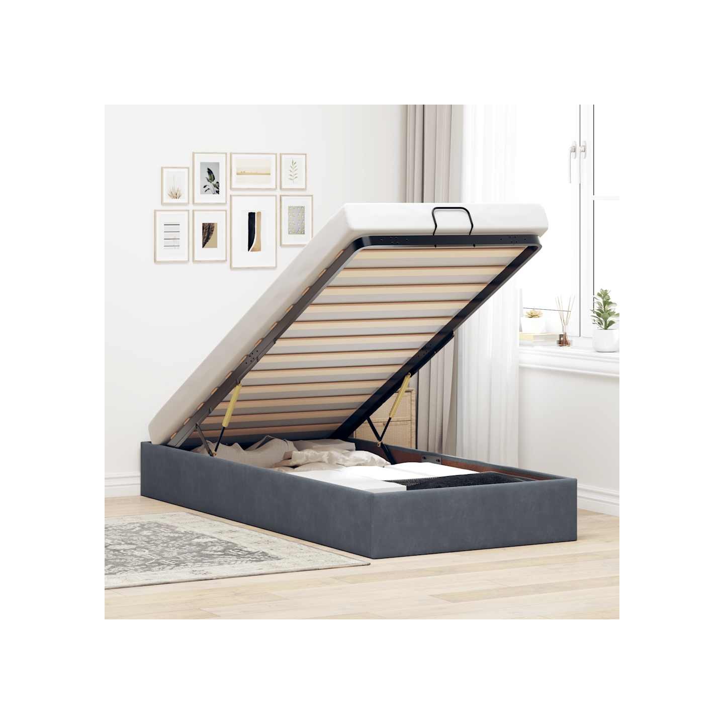 Cadre de lit ottoman sans matelas gris foncé 90x200 cm velours