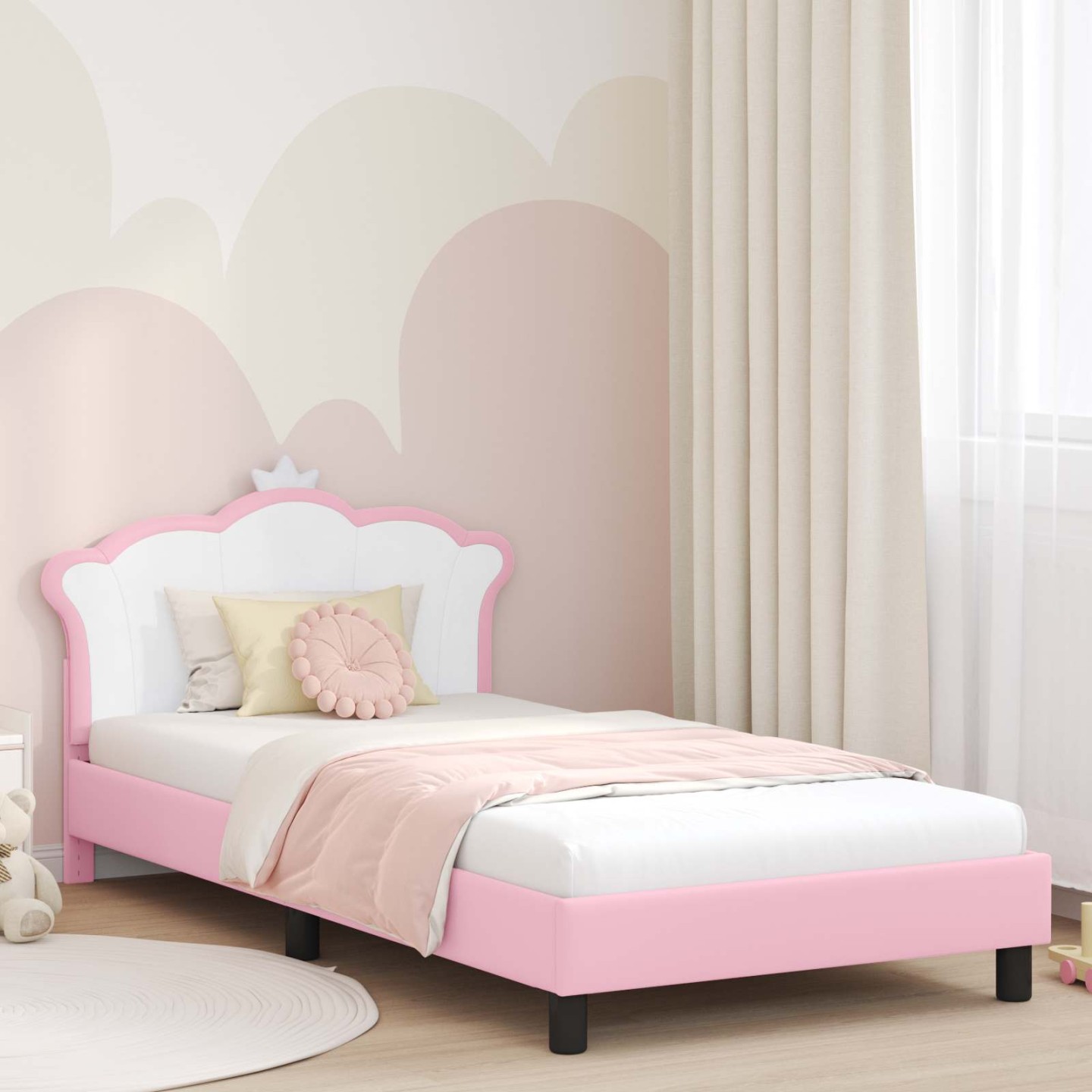 Cadre de lit pour enfants avec tête de lit Rose 90 x 200 cm PU