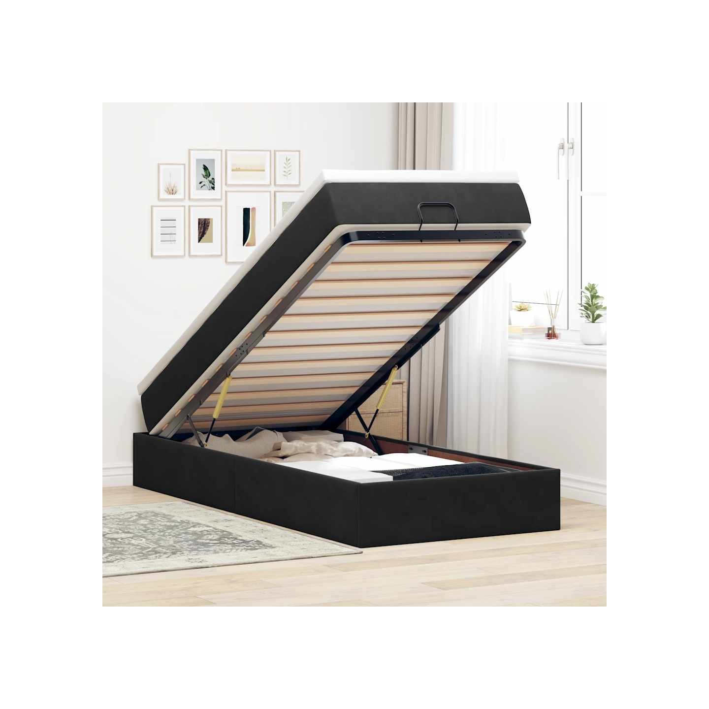 Cadre de lit ottoman avec matelas noir 100x200cm velours