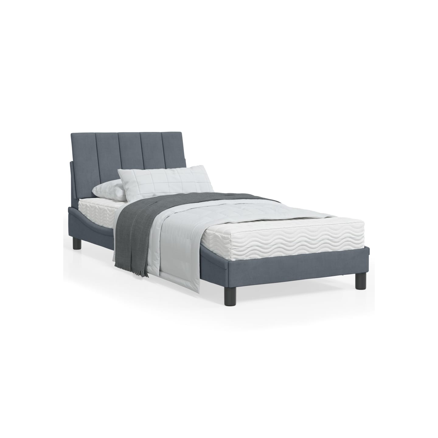 Lit avec matelas Hanko gris foncé 90x200 cm velours