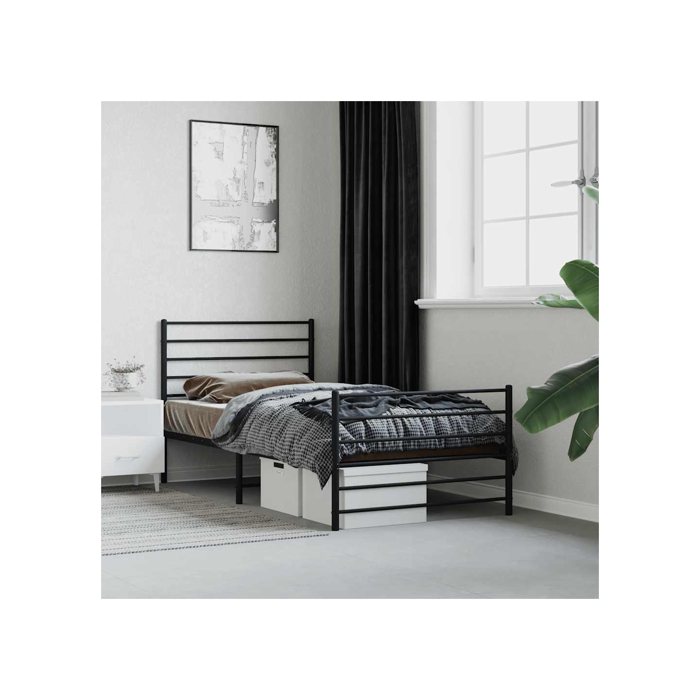Cadre de lit métal sans matelas avec pied de lit noir 90x200 cm