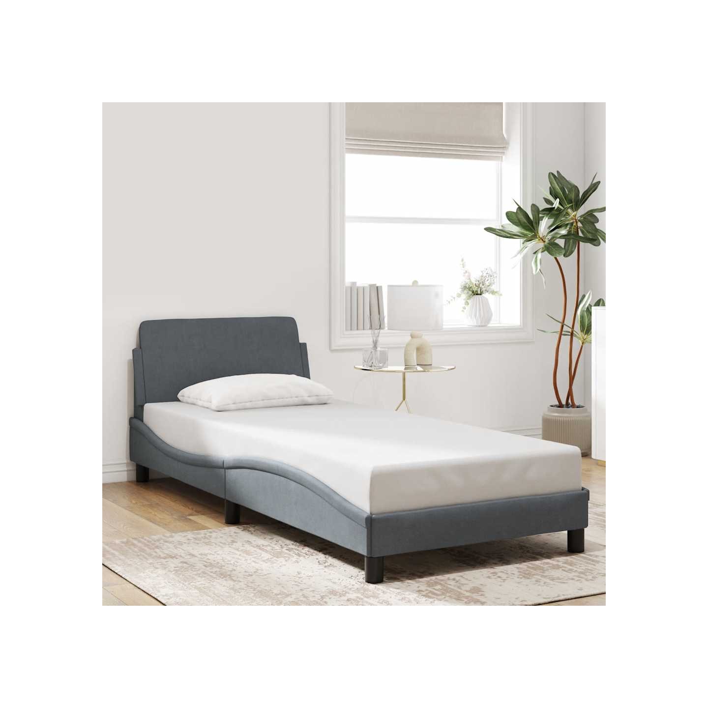Cadre de lit Dover gris foncé 90x200 cm velours