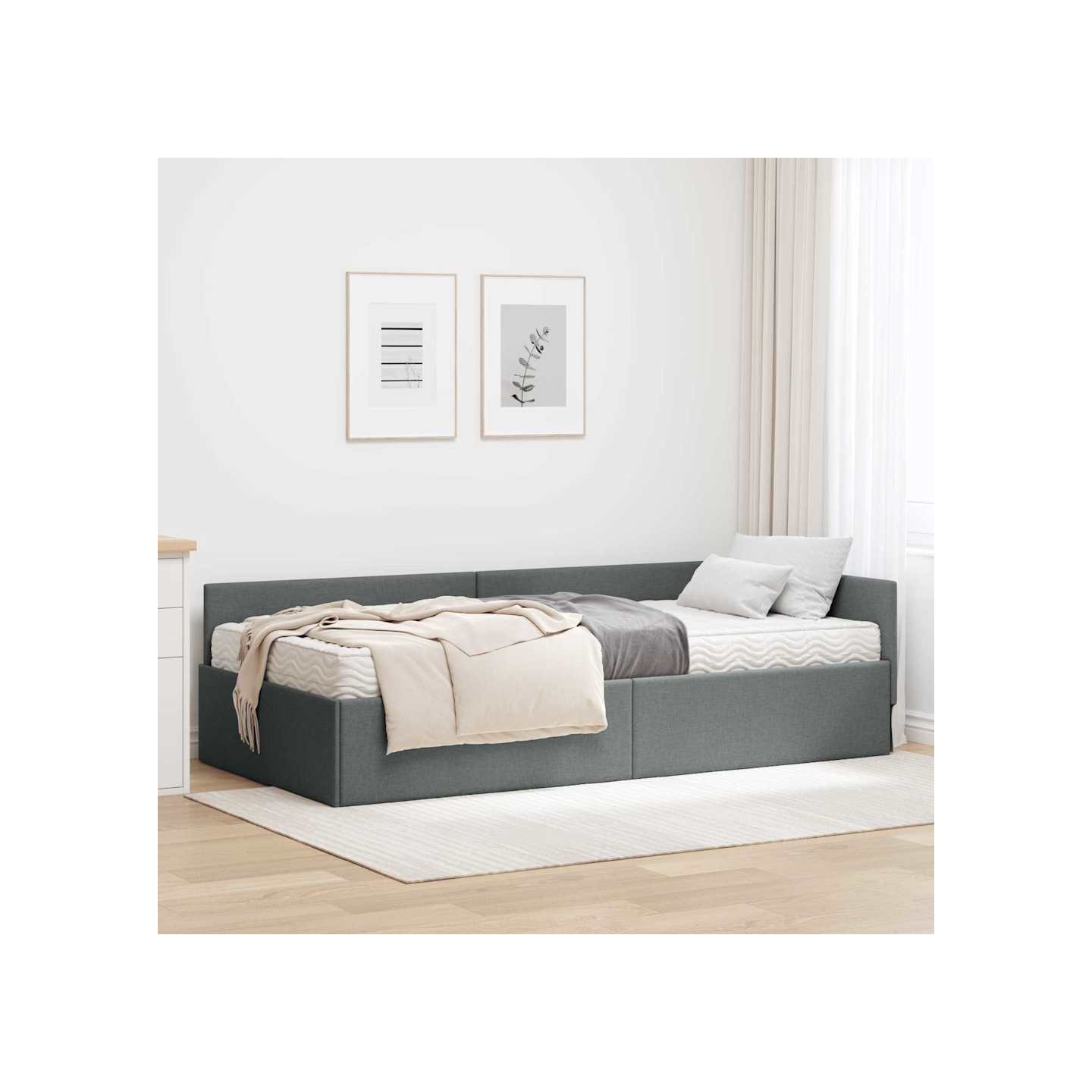 Cadre de lit d'angle avec matelas 2 pc Gris foncé 90 x 200 cm