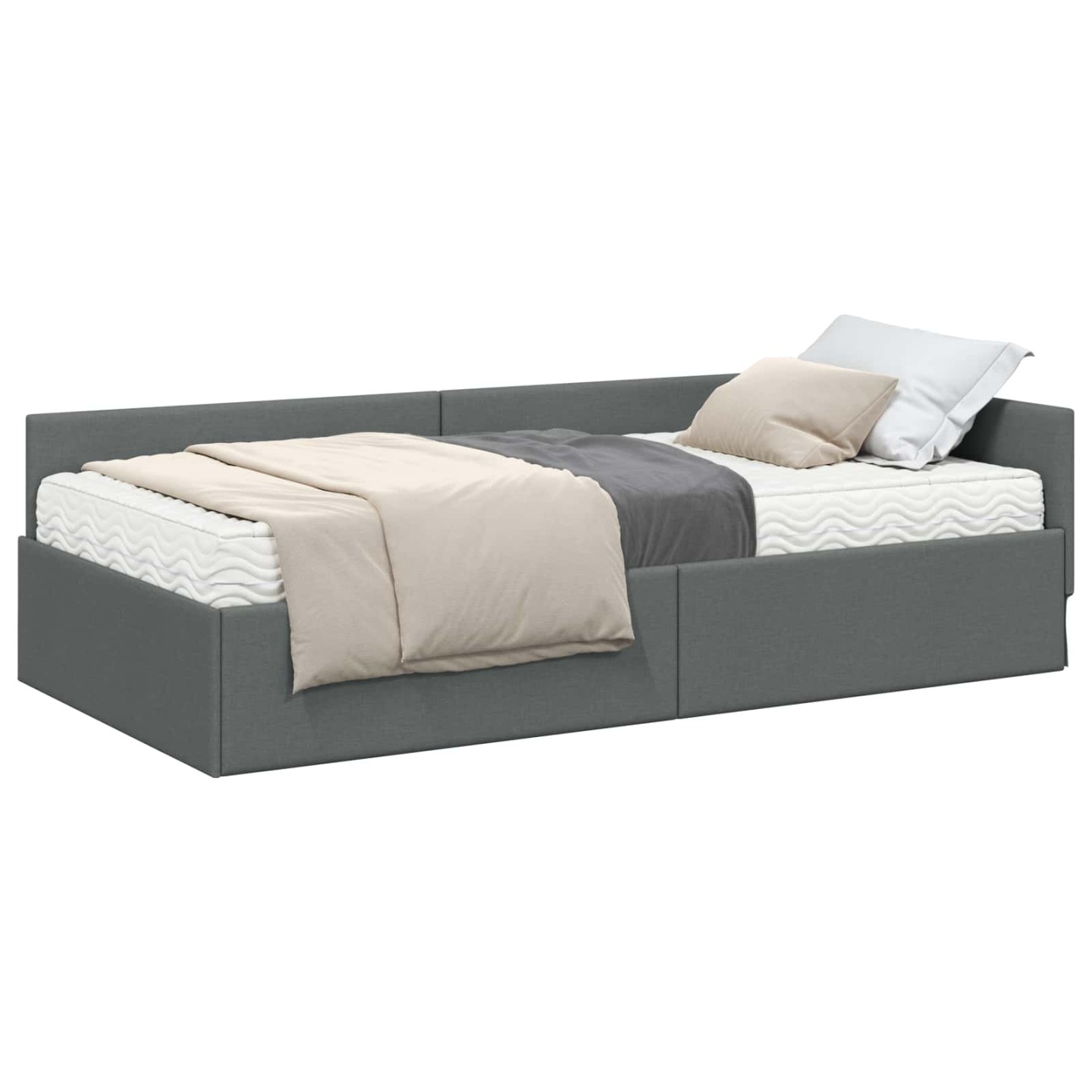 Cadre de lit d'angle avec matelas 2 pc Gris foncé 90 x 200 cm