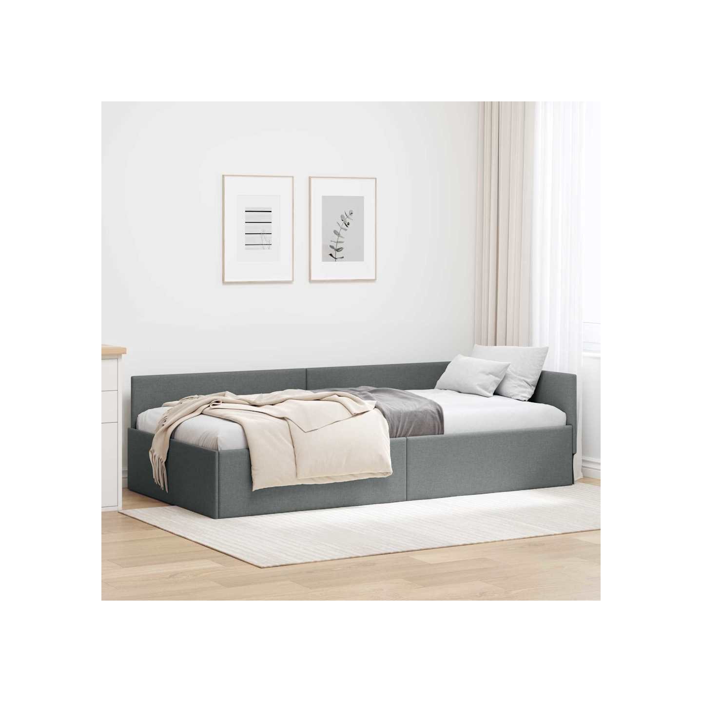 Cadre de lit d'angle Gris foncé 90 x 200 cm tissu