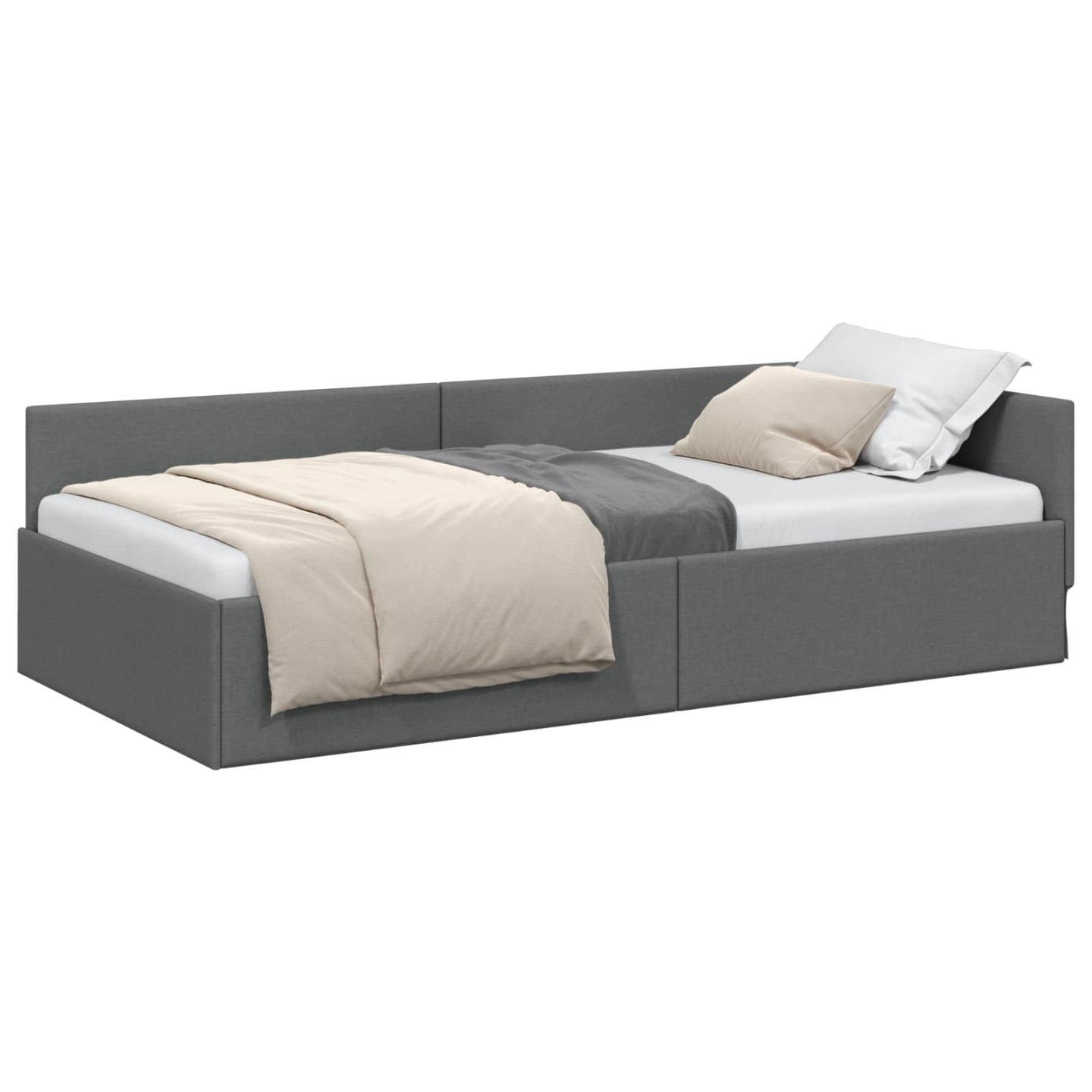 Cadre de lit d'angle Gris foncé 90 x 200 cm tissu