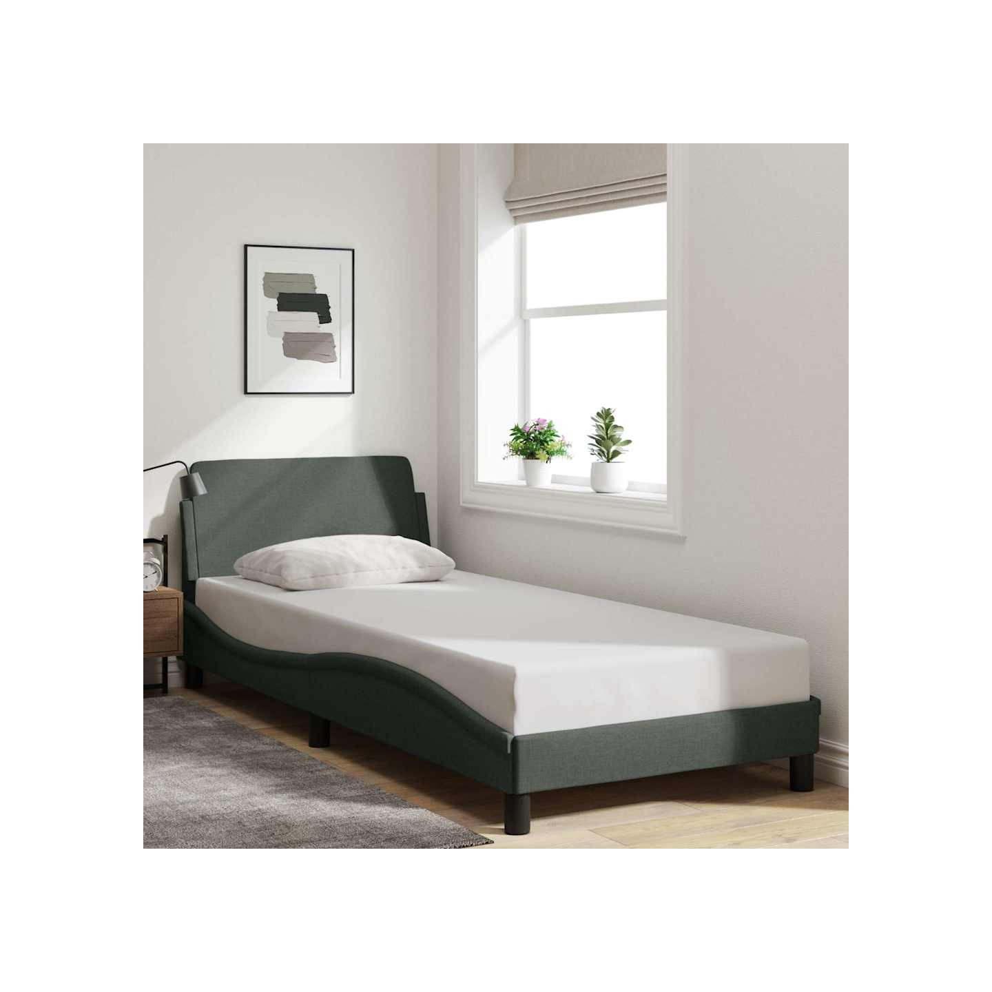 Cadre de lit Dover gris foncé 90x200 cm tissu