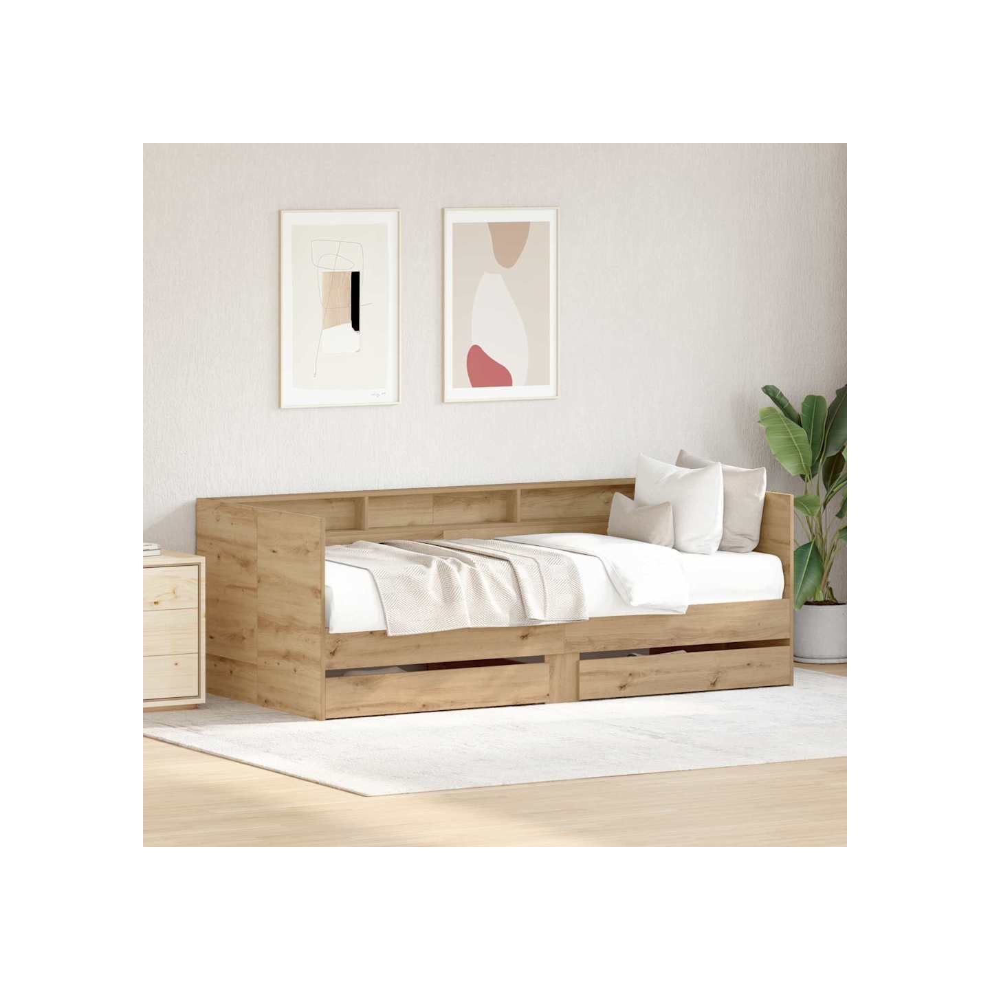 Lit d'appoint Chêne artisanal 75 x 190 cm Bois d'ingénierie