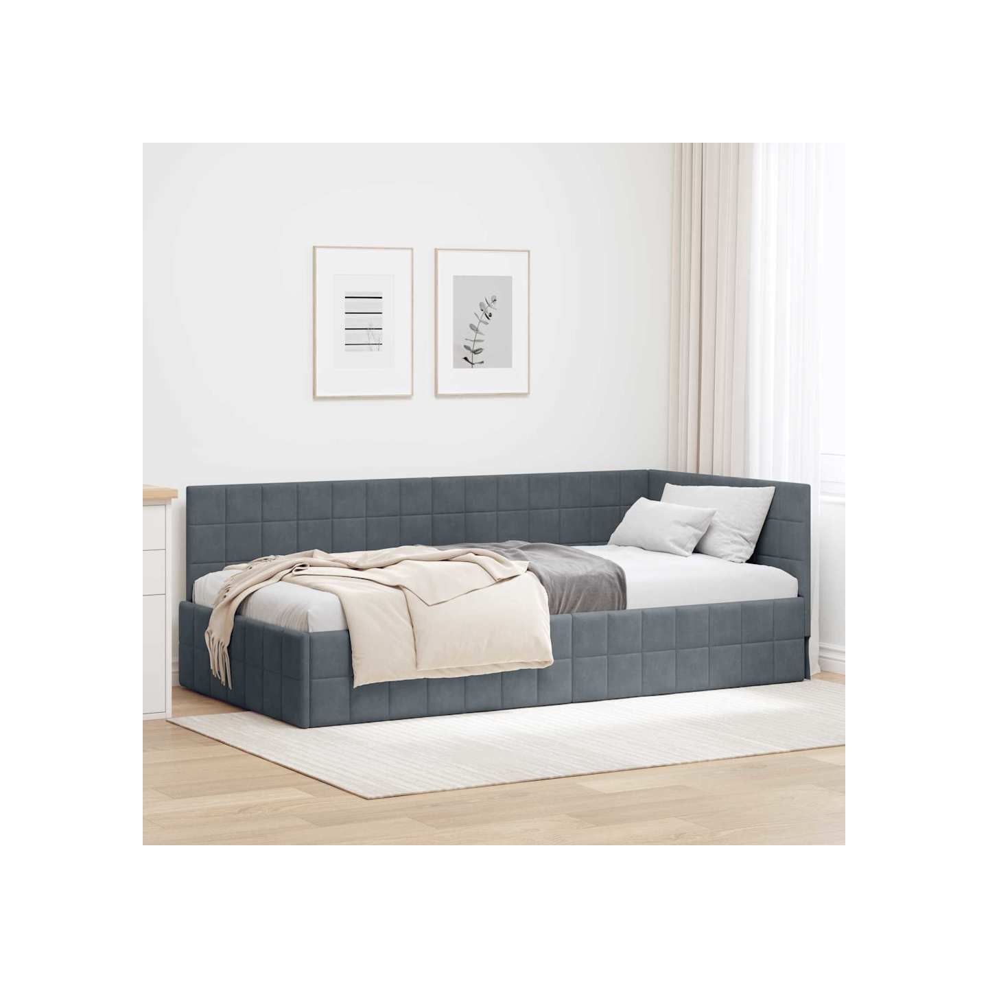 Cadre de lit d'angle Gris foncé 90 x 200 cm Velours
