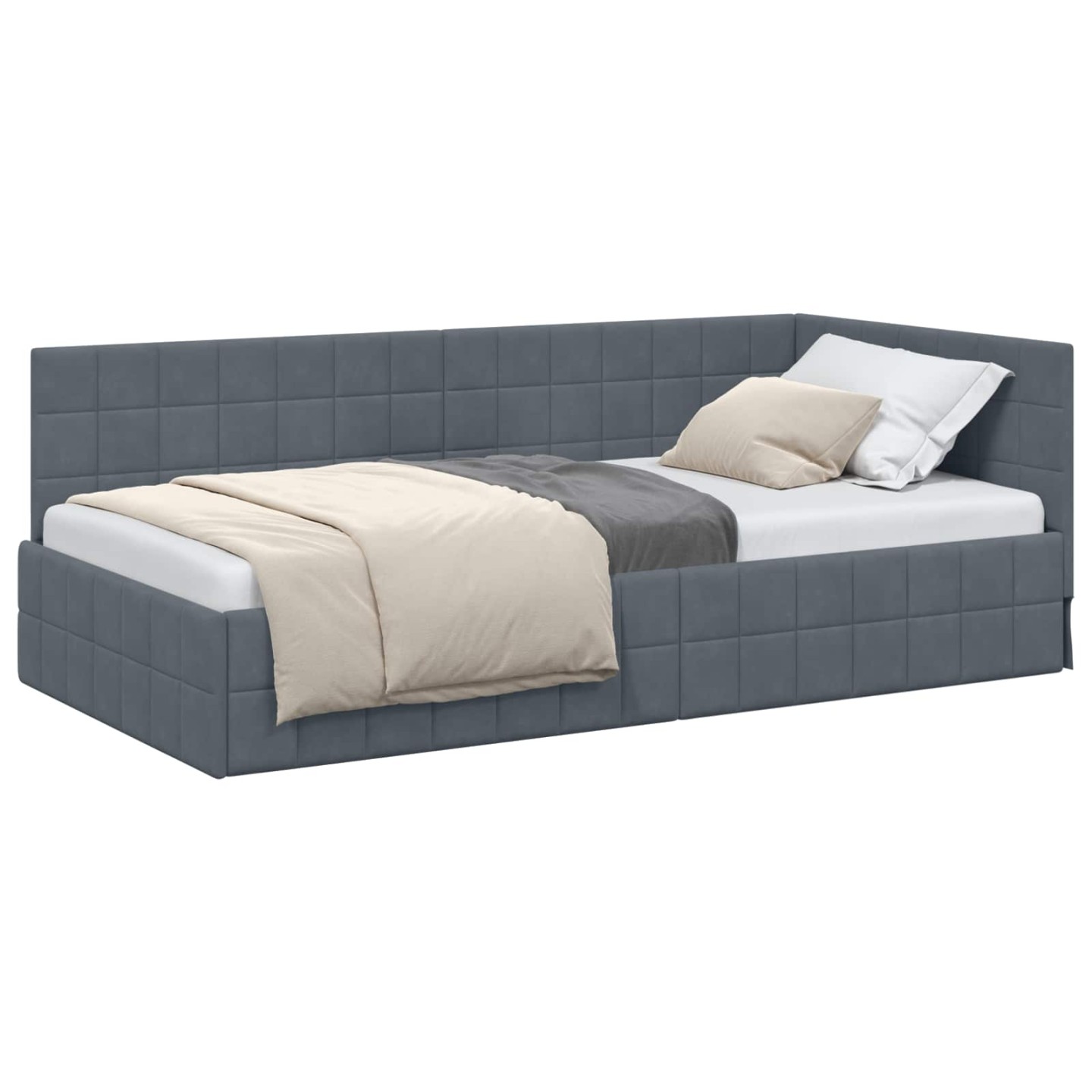 Cadre de lit d'angle Gris foncé 90 x 200 cm Velours