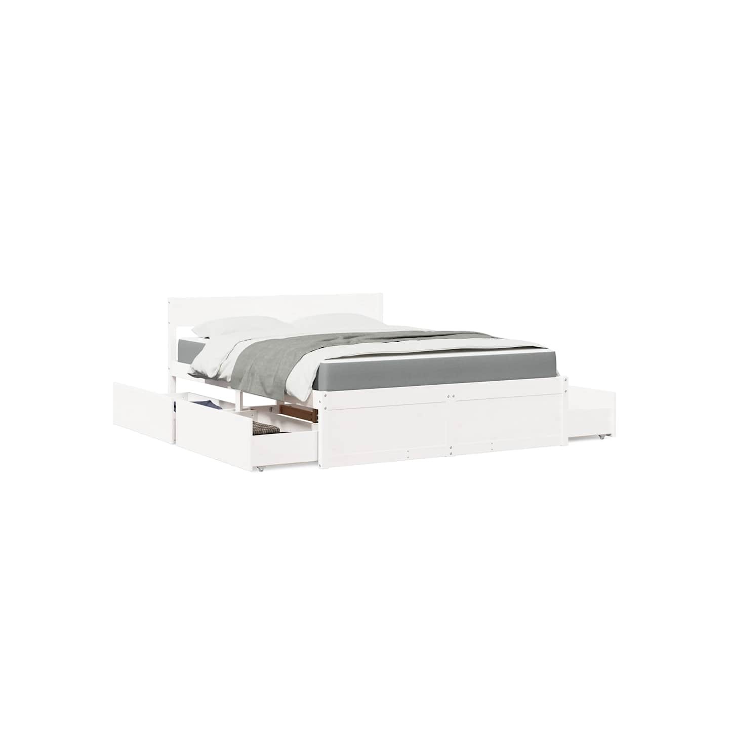 Lit avec tiroirs et matelas blanc 140x200 cm bois massif de pin