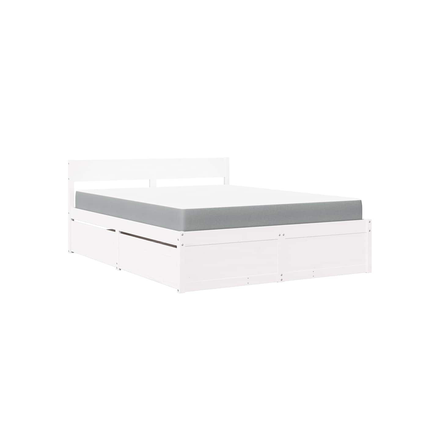 Lit avec tiroirs et matelas blanc 140x200 cm bois massif de pin