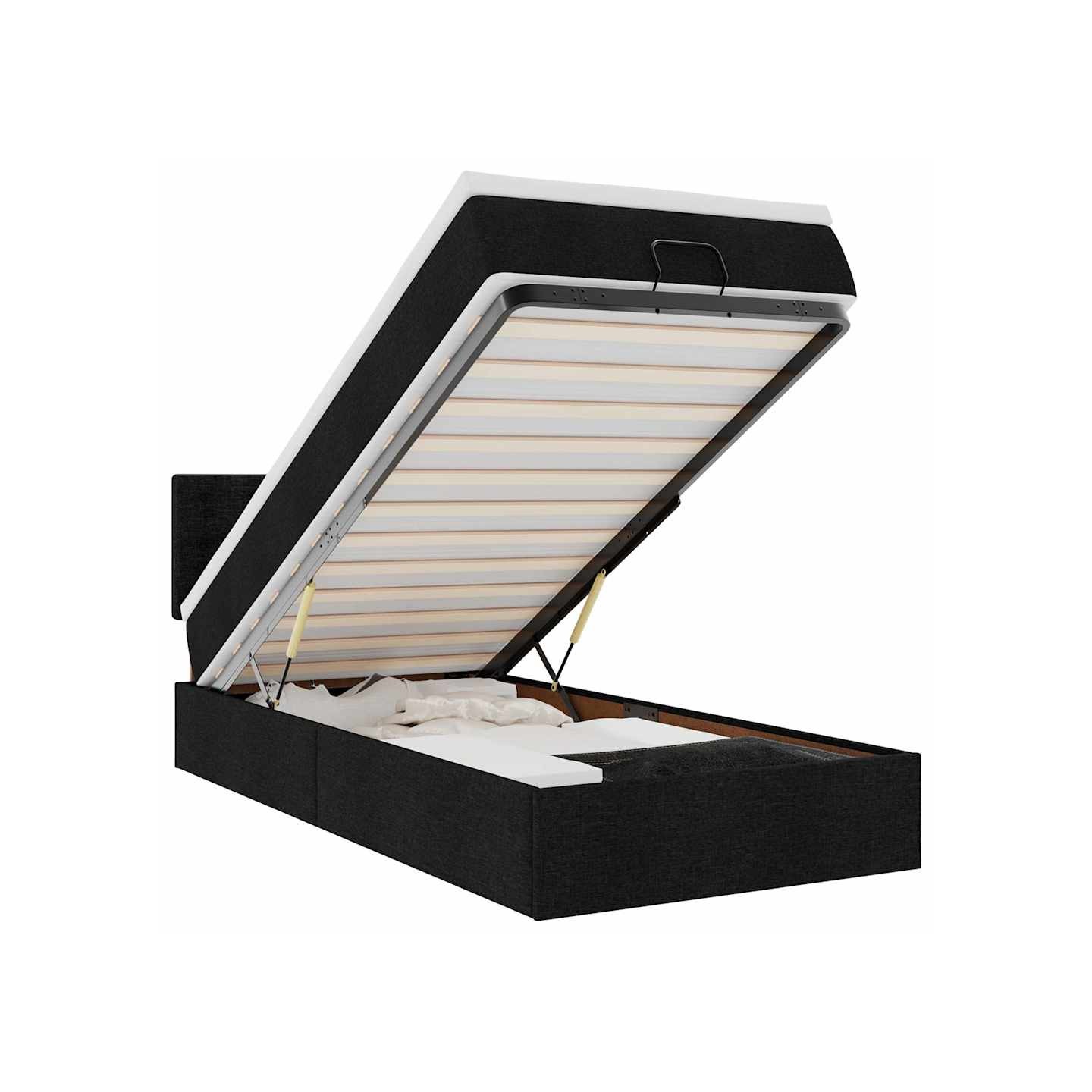 Lit ottoman avec matelas noir 90x200 cm tissu