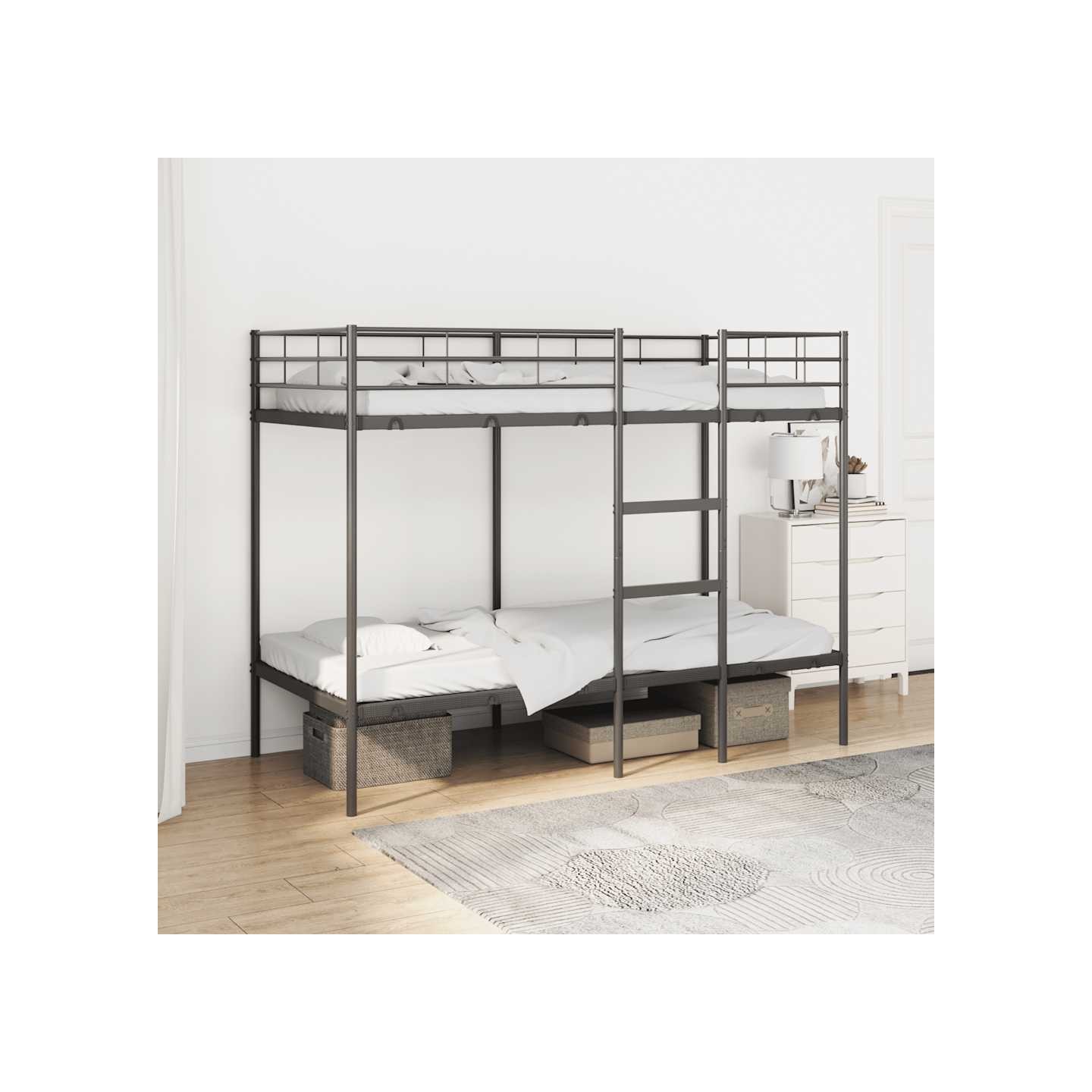 Lit superposé sans matelas noir 90x190 cm acier