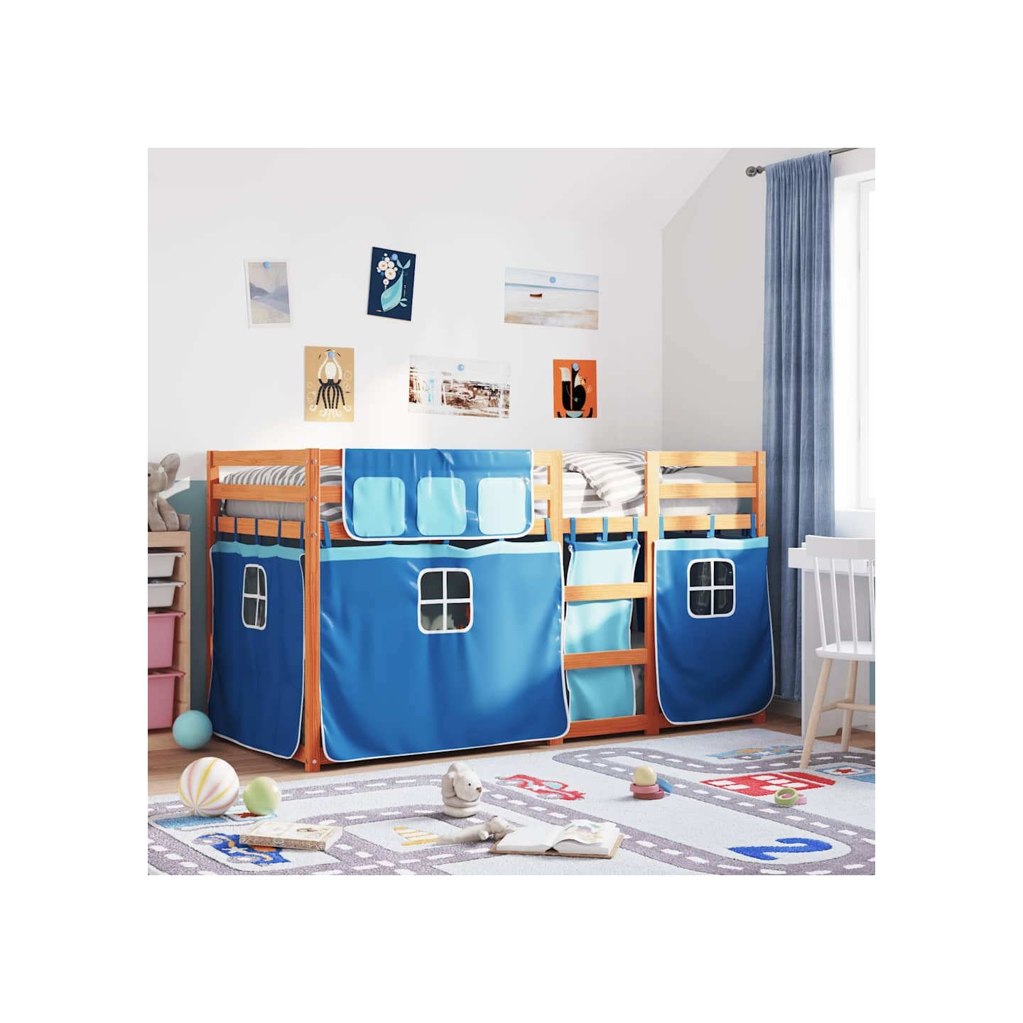Lit superposé sans matelas marron et bleu 90x200 cm bois de pin massif