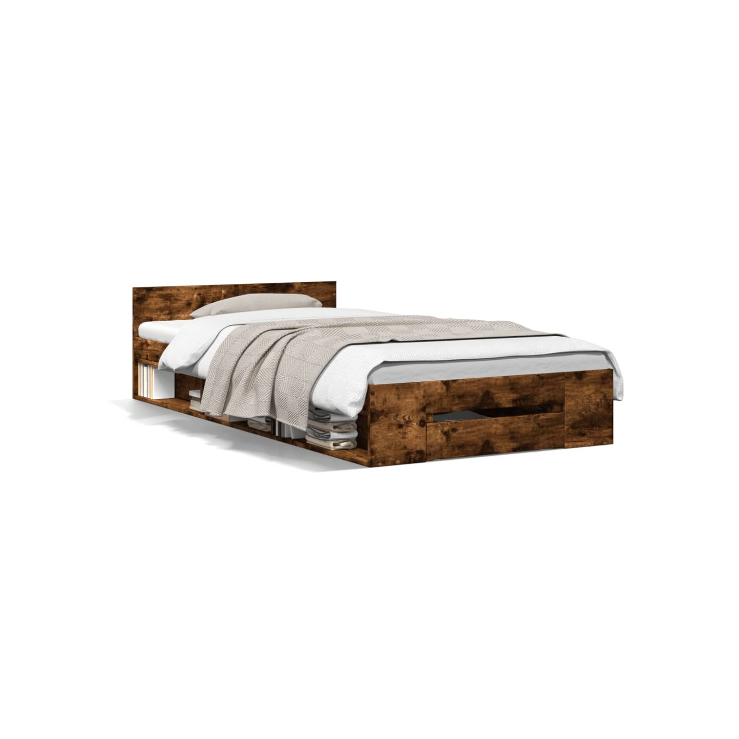 Cadre de lit avec tiroir sans matelas chêne fumé 90x200 cm