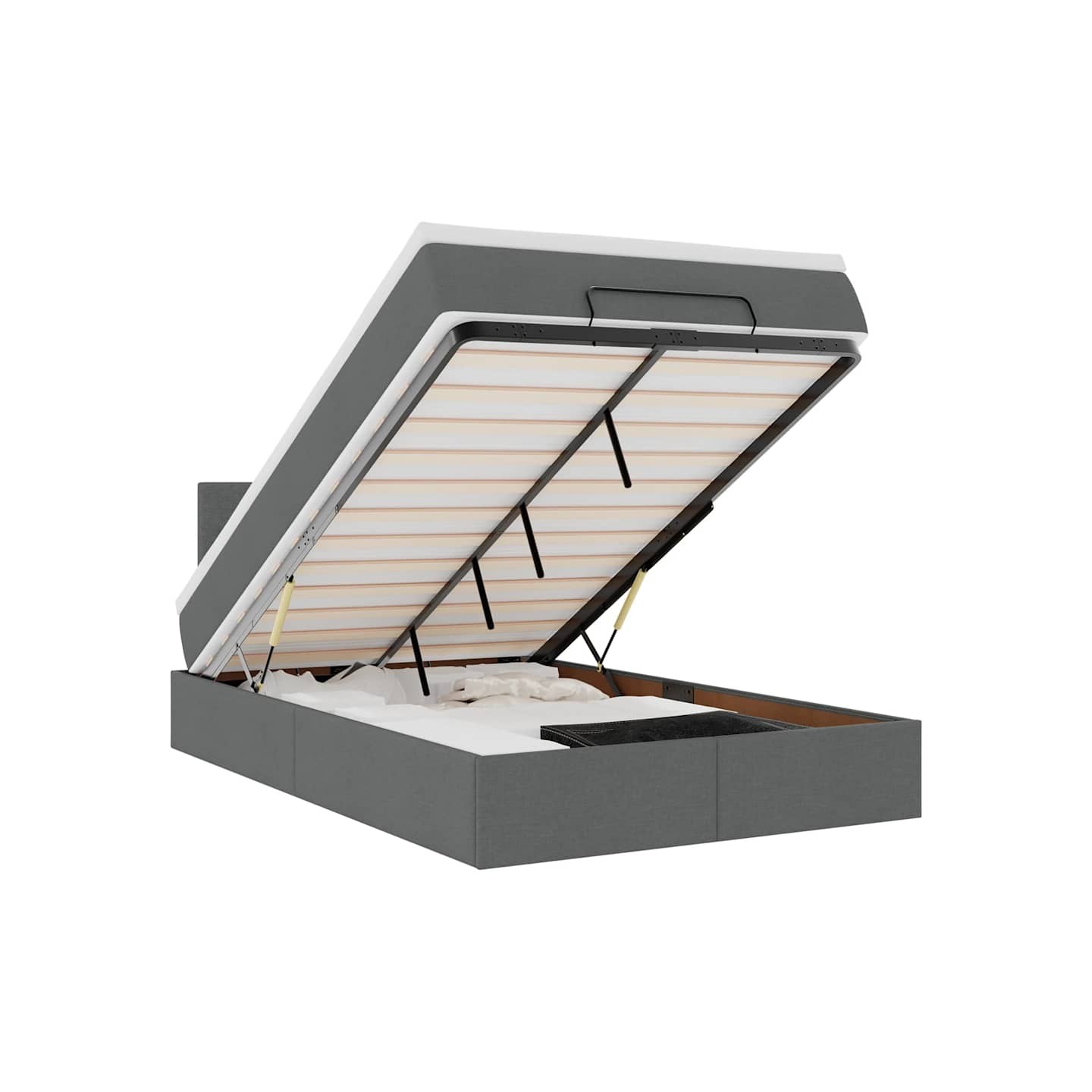 Lit ottoman avec matelas et LED gris foncé 120x200 cm tissu