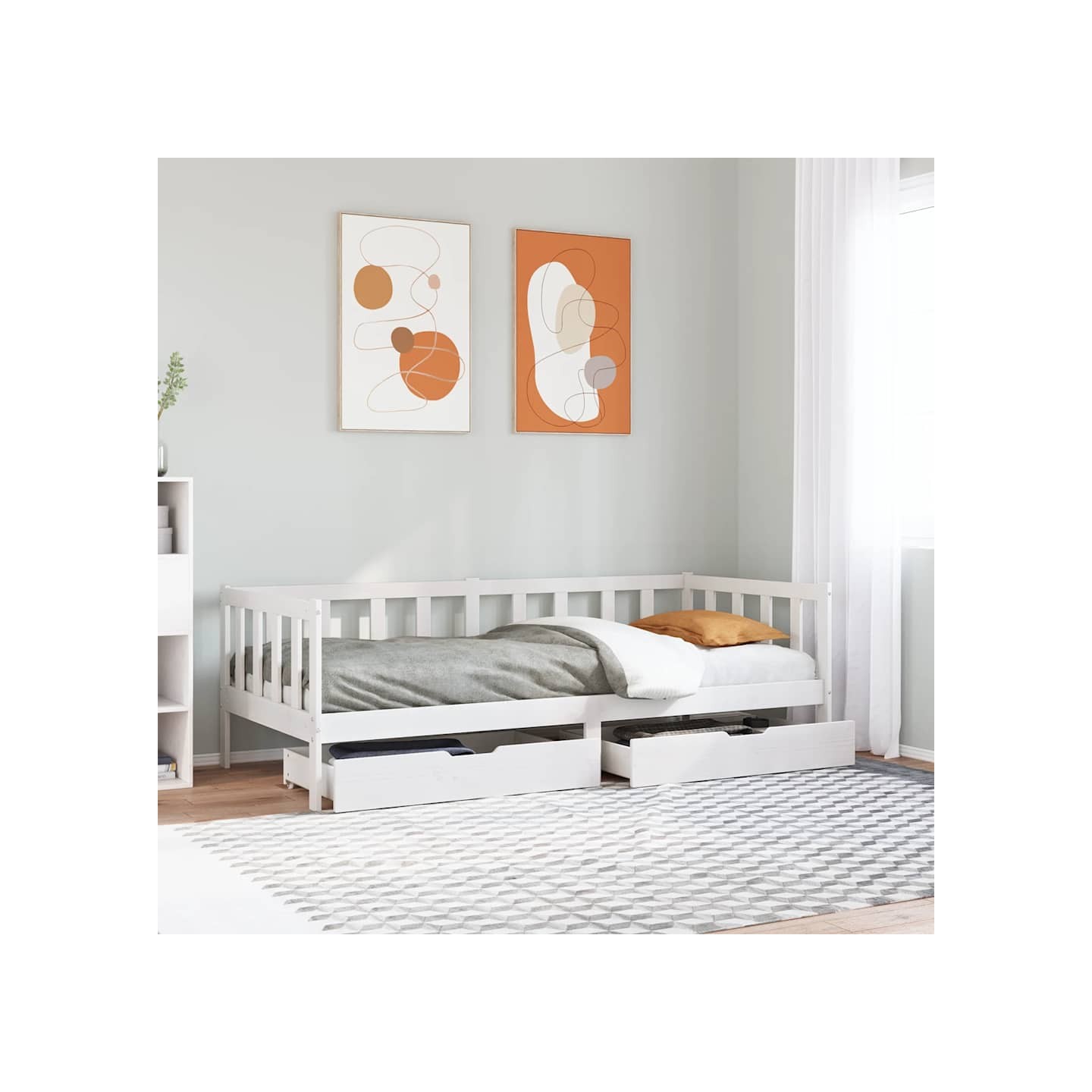 Lit de jour et tiroirs sans matelas blanc 80x200 cm bois massif