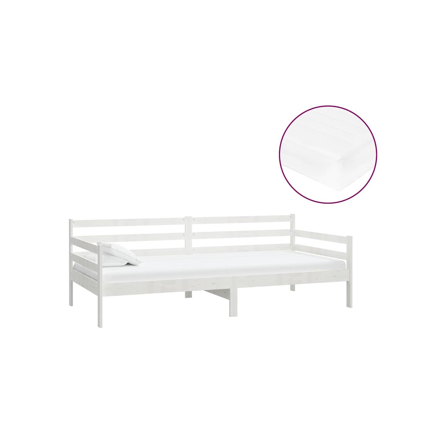 Lit de repos avec matelas 90x200 cm Blanc Bois de pin massif