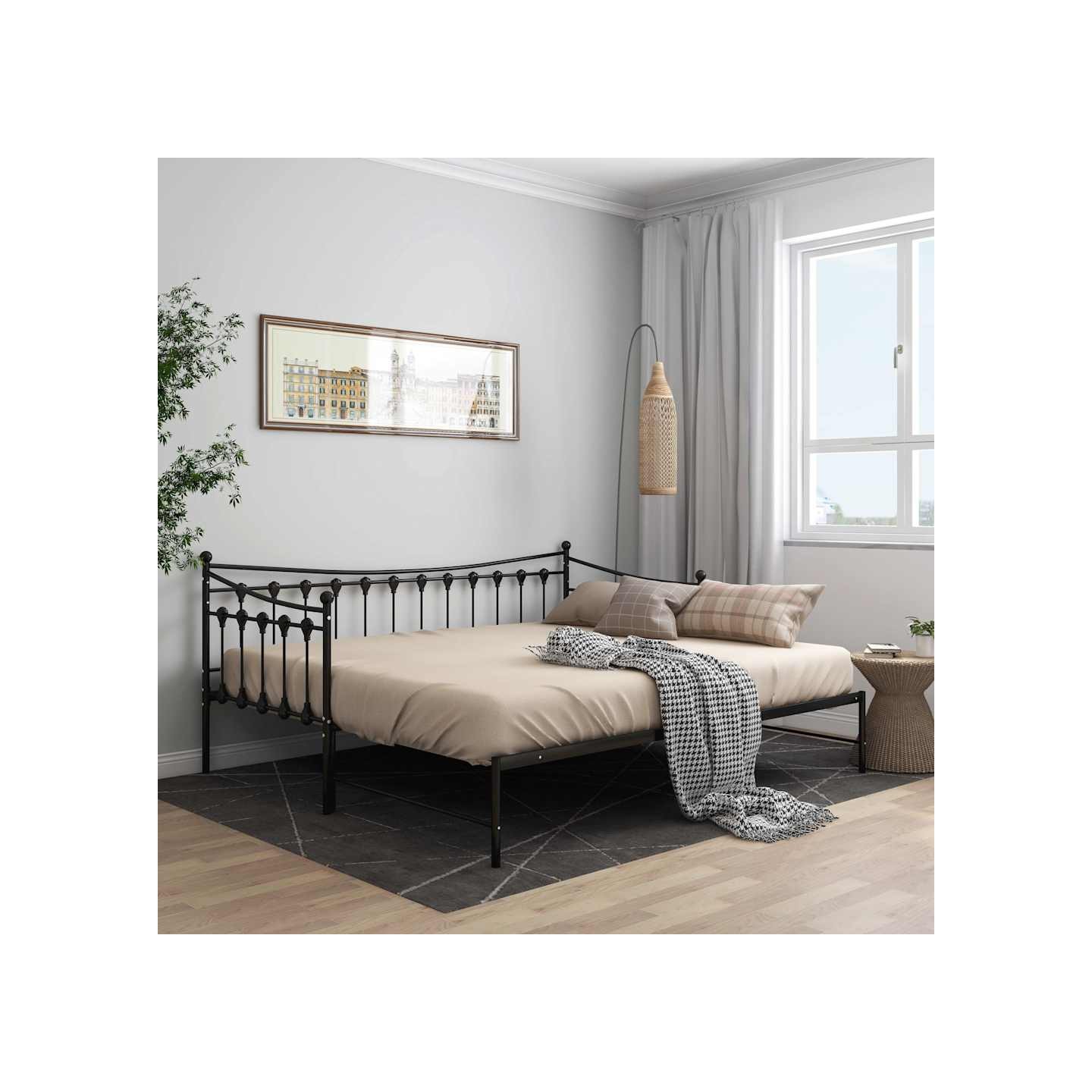 Cadre de canapé-lit extensible sans matelas Noir Métal 90x200cm