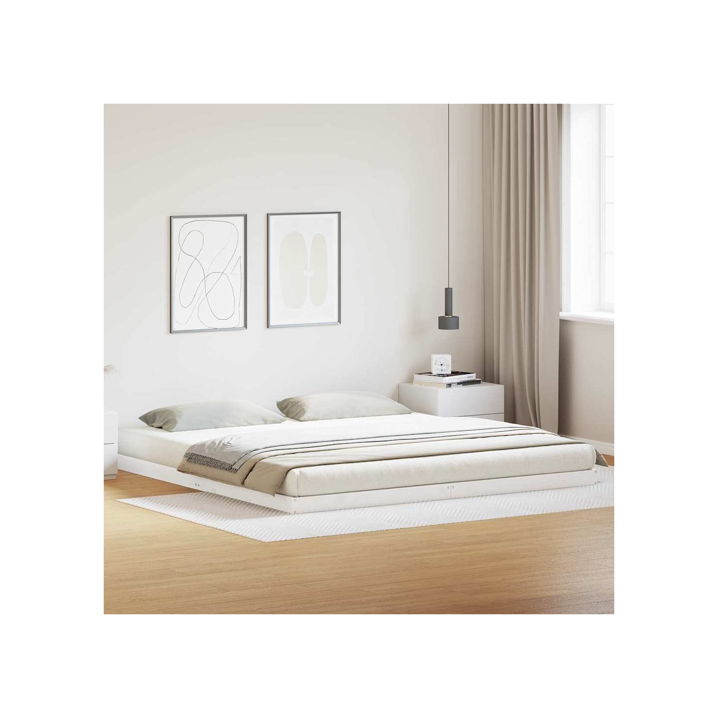 Cadre de lit au sol Blanc 200 x 220 cm Pin massif