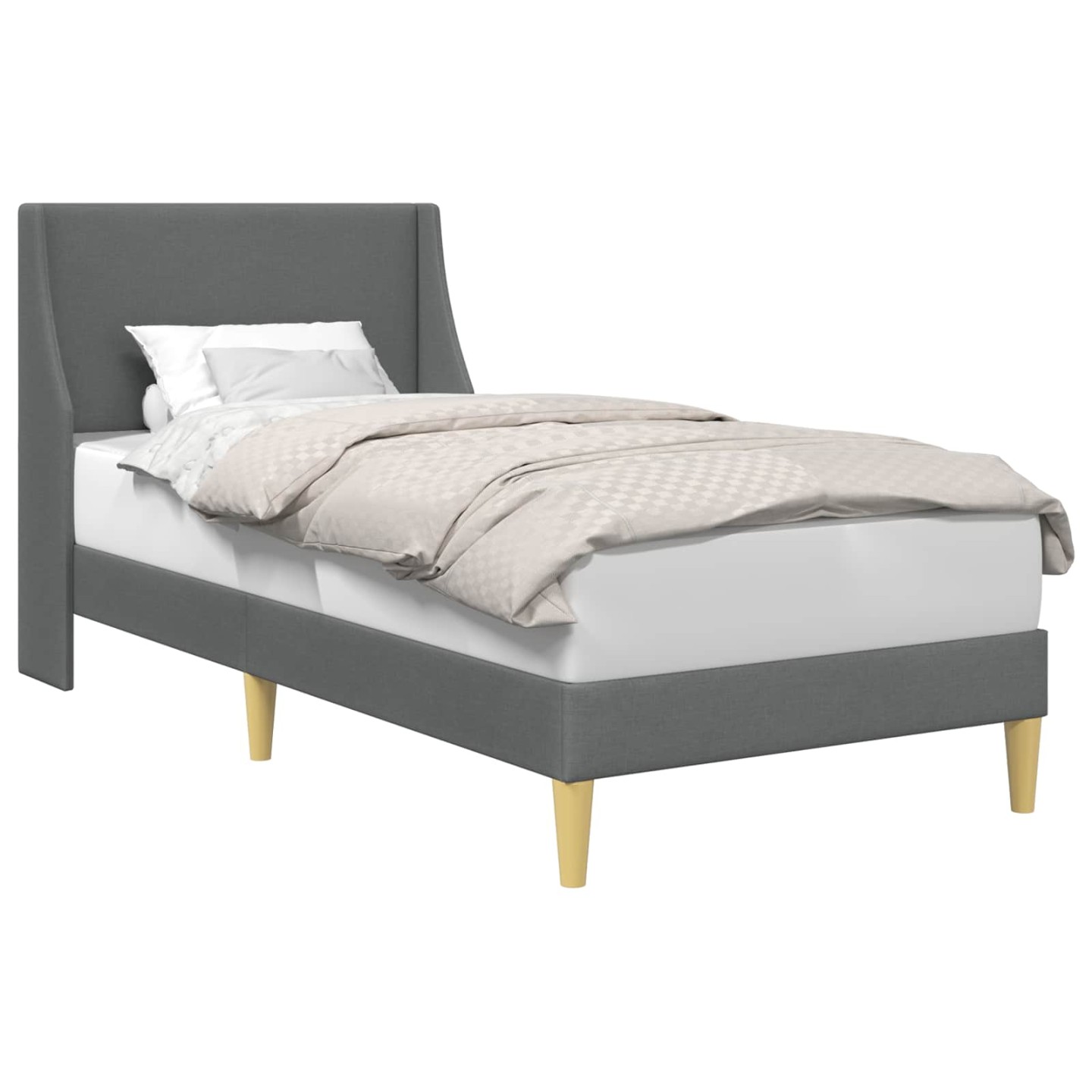 Cadre de lit Uni avec tête de lit Gris foncé 90 x 200 cm tissu