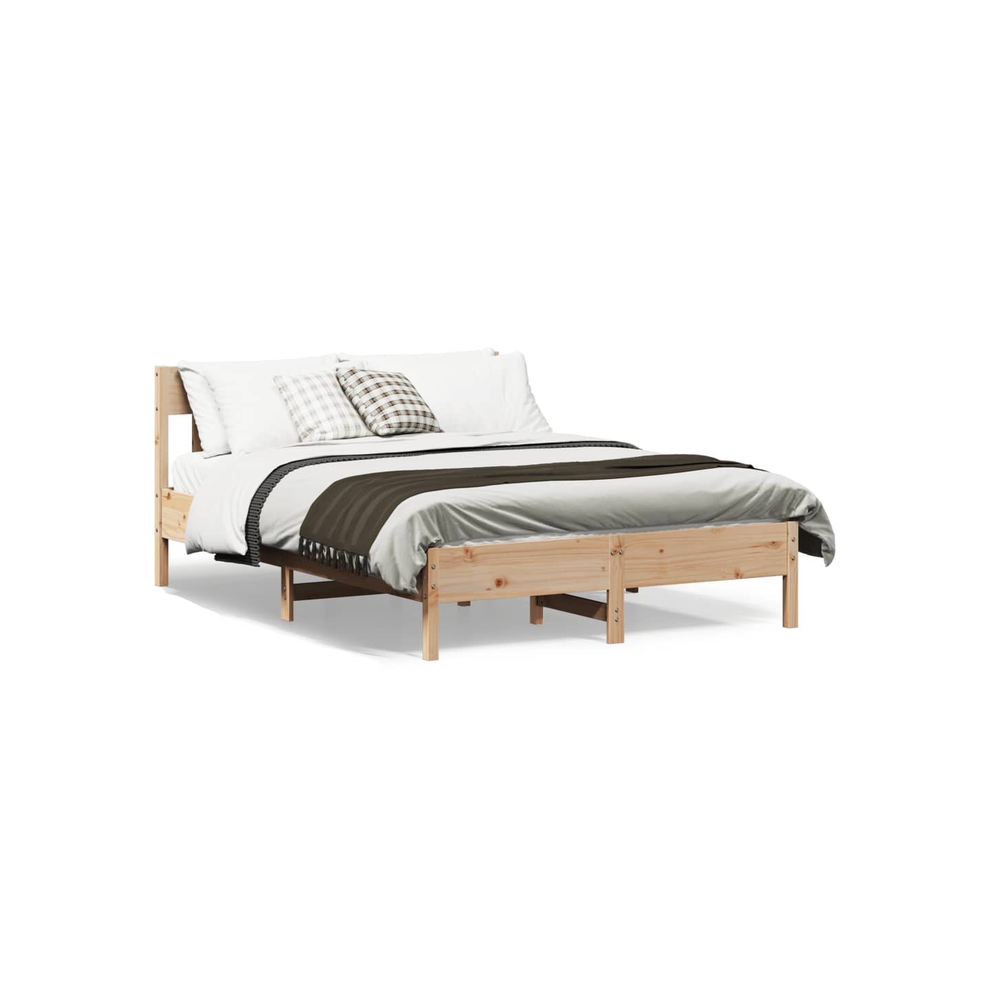 Bed Frame Naturel 140 x 200 cm Solid Pine Wood, Plywood Slats