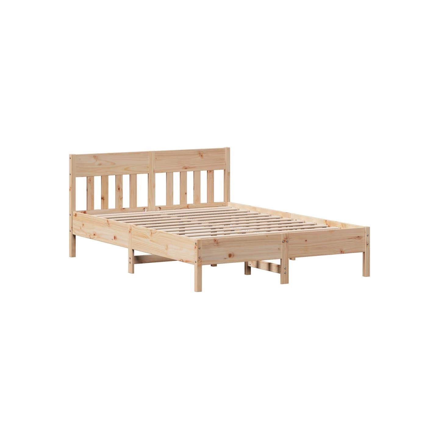 Bed Frame Naturel 140 x 200 cm Solid Pine Wood, Plywood Slats