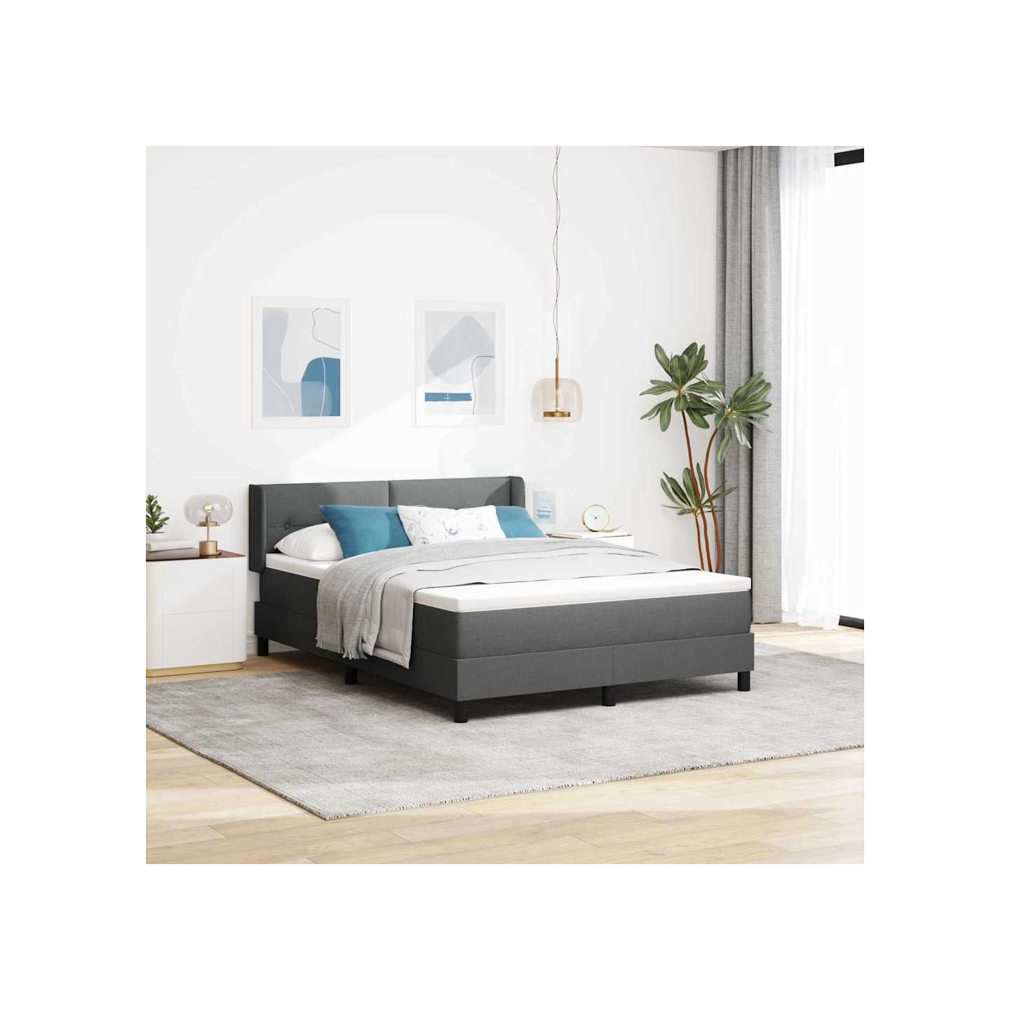 Lit à ressorts avec tête de lit Gris foncé 200 x 140 cm tissu