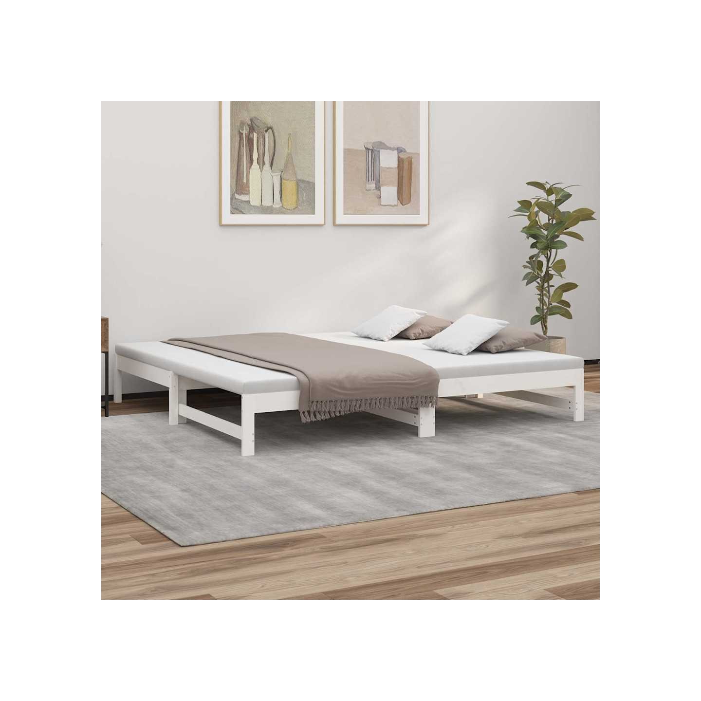Lit coulissant sans matelas blanc 100x200 cm
