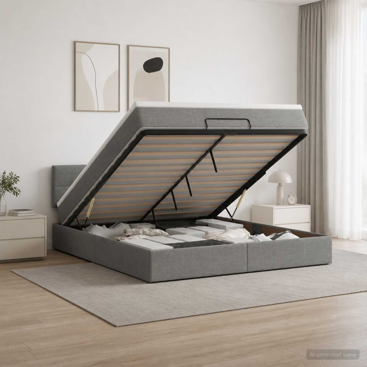 Lit coffre avec matelas et LED Gris foncé 140 x 200 cm Tissu