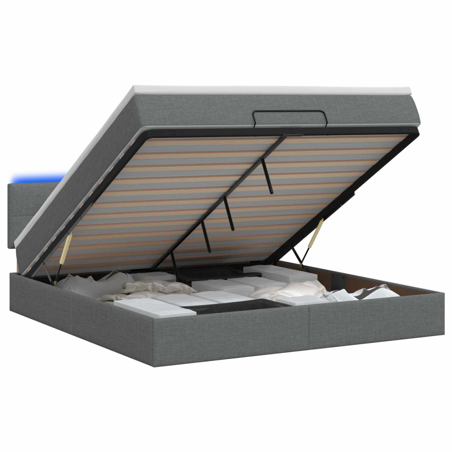 Lit coffre avec matelas et LED Gris foncé 140 x 200 cm Tissu