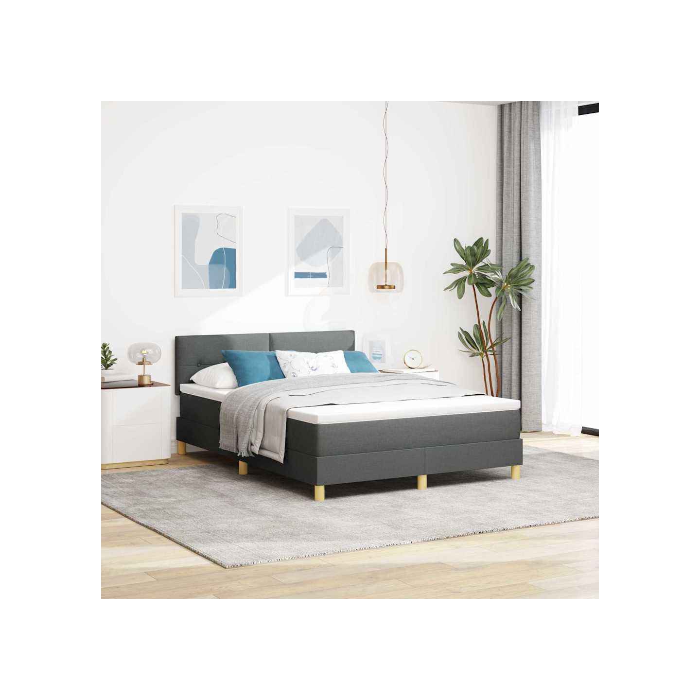 Lit à ressort LED avec bandes LED Gris foncé 140 x 200 cm tissu