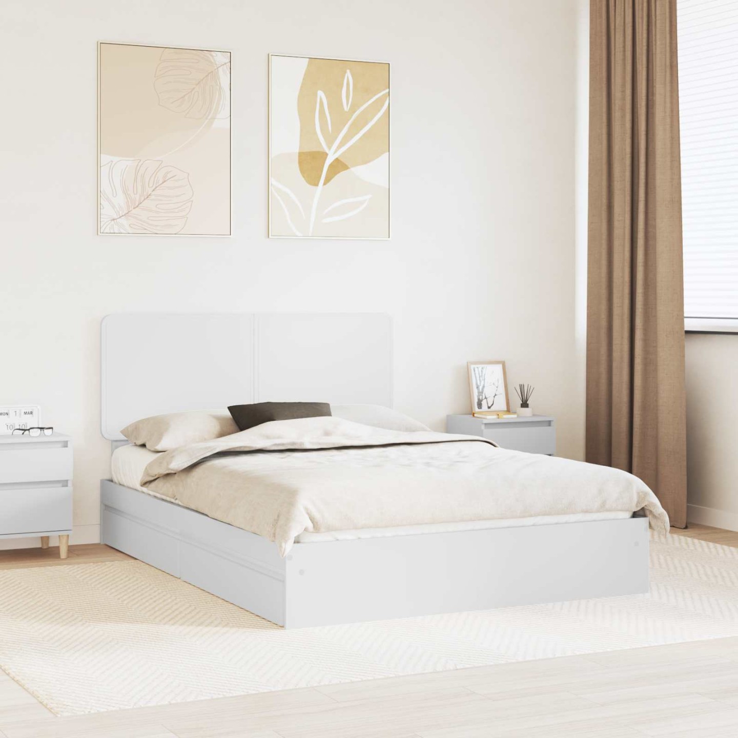 Lit de Rangement Réglable Blanc 140 x 200 cm Bois d'ingénierie