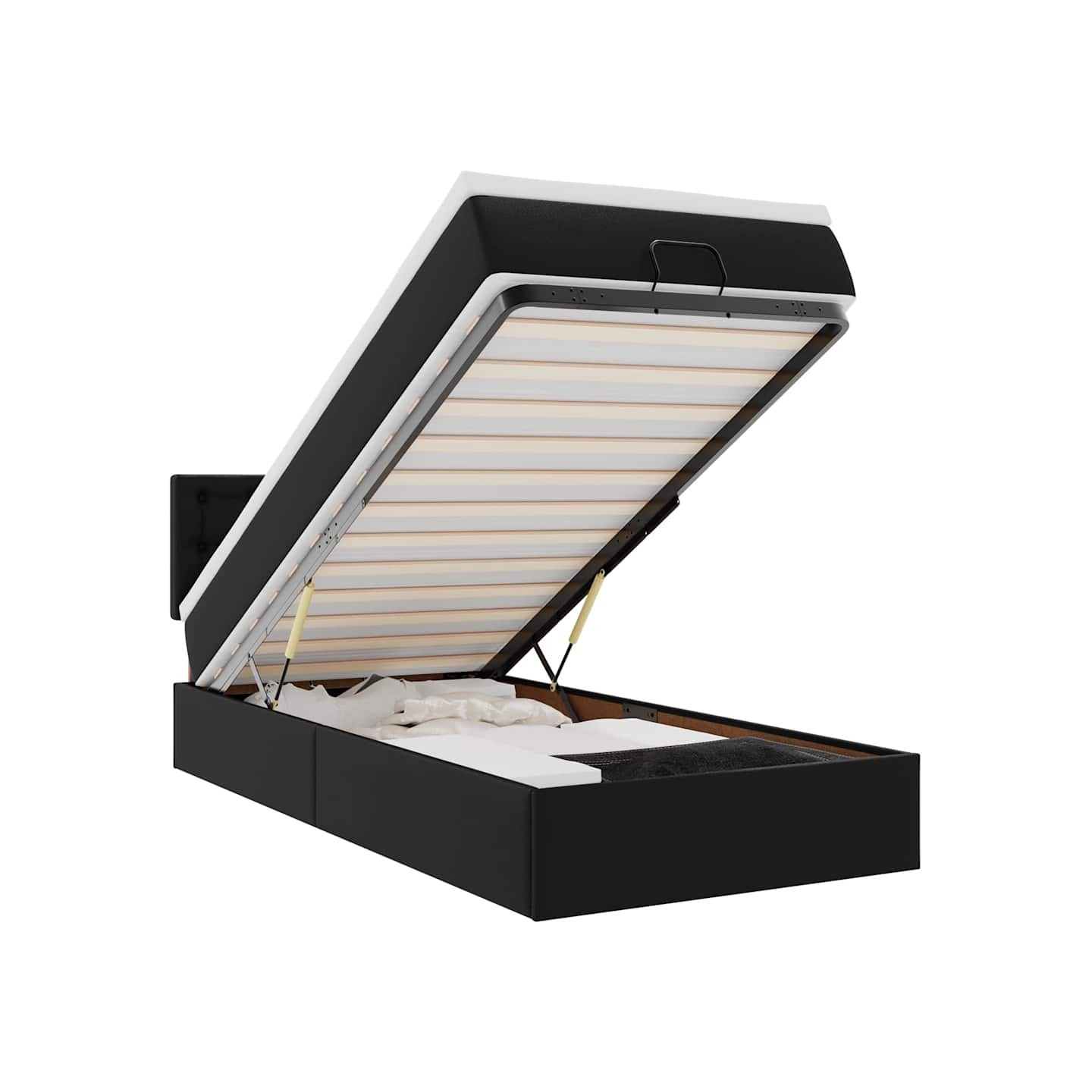 Lit ottoman avec matelas noir 90x200 cm similicuir