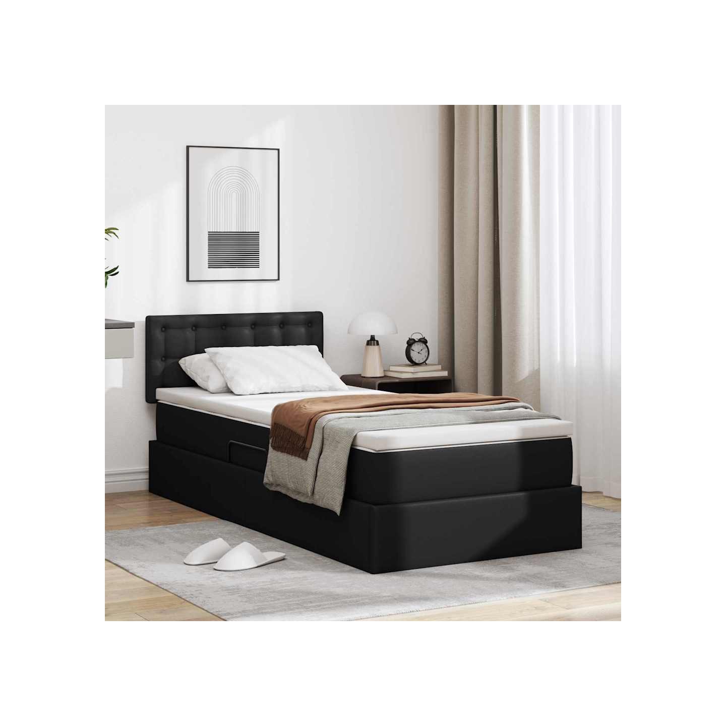 Lit avec bandes LED Noir 90 x 200 cm Cuir synthétique