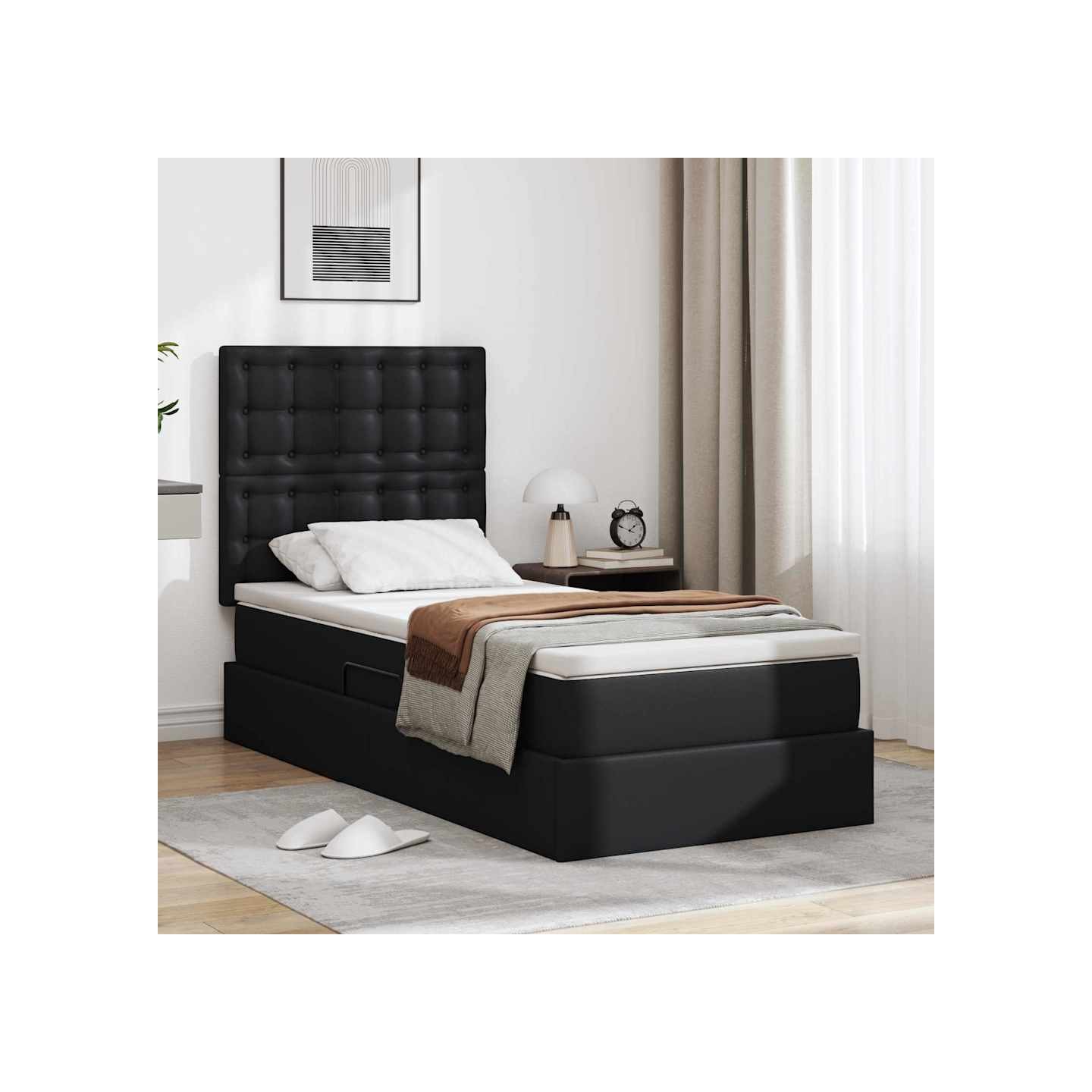 Lit de Rangement Noir 90 x 200 cm Cuir synthétique