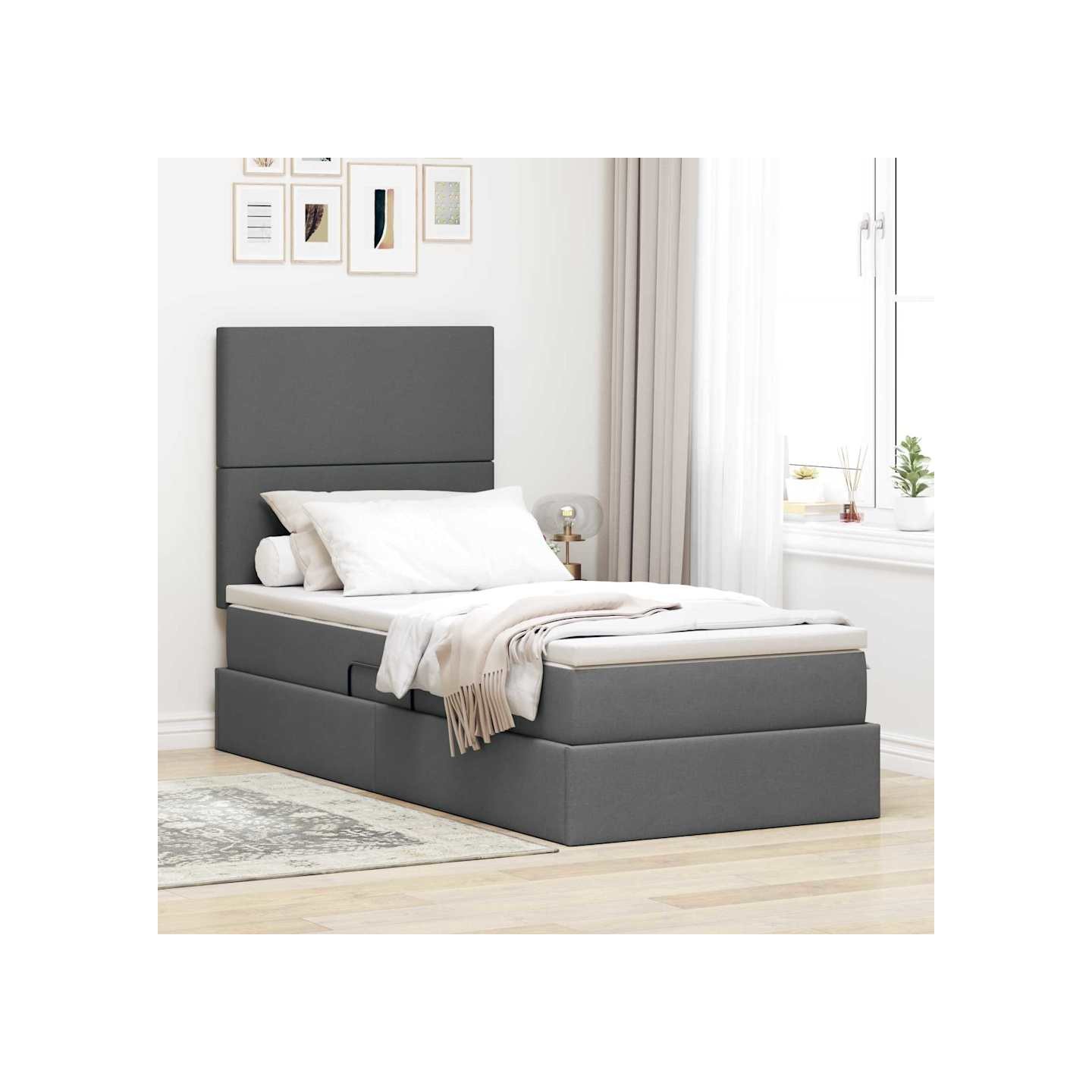 Lit de rangement LED avec matelas Gris foncé 90 x 200 cm Tissu