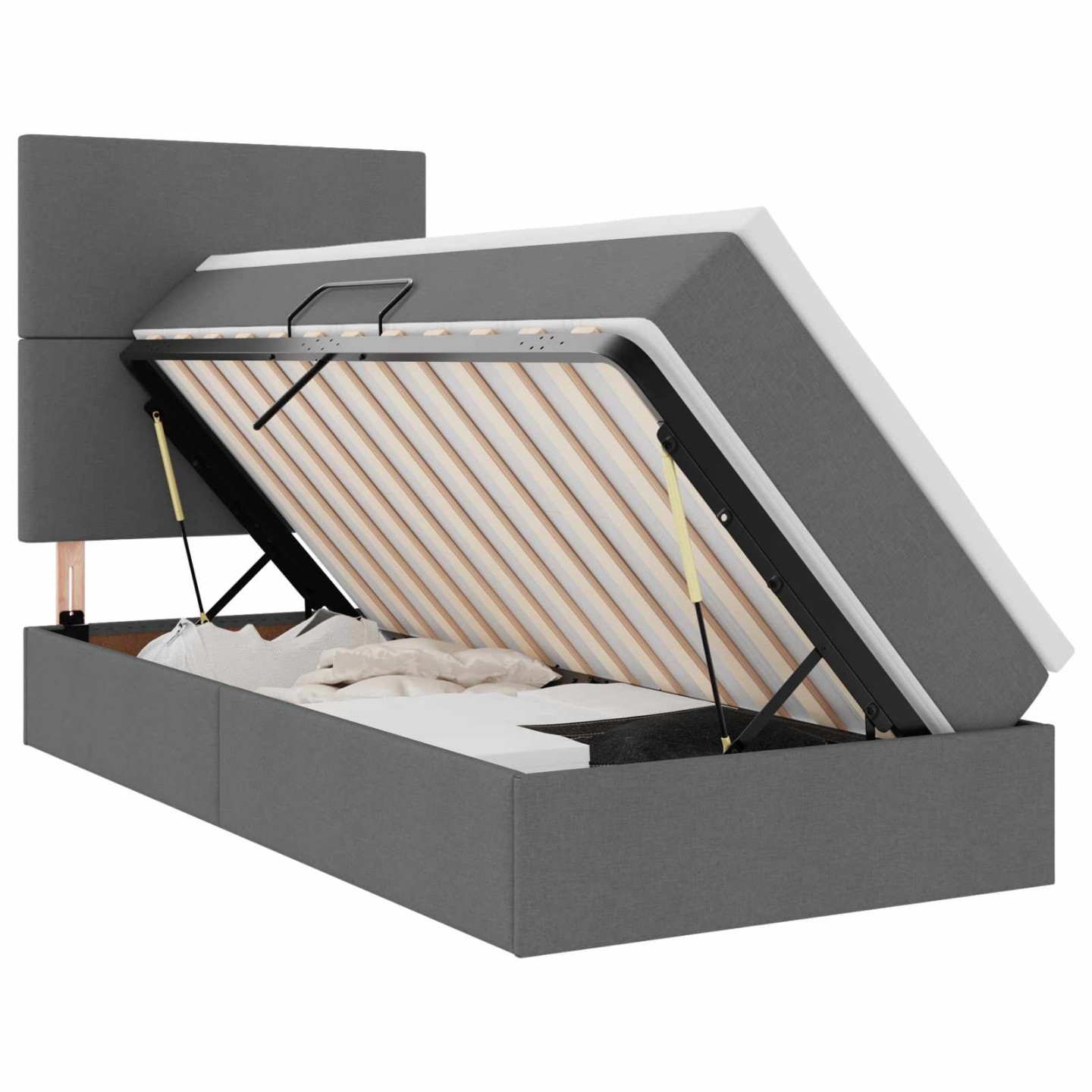 Lit de rangement LED avec matelas Gris foncé 90 x 200 cm Tissu